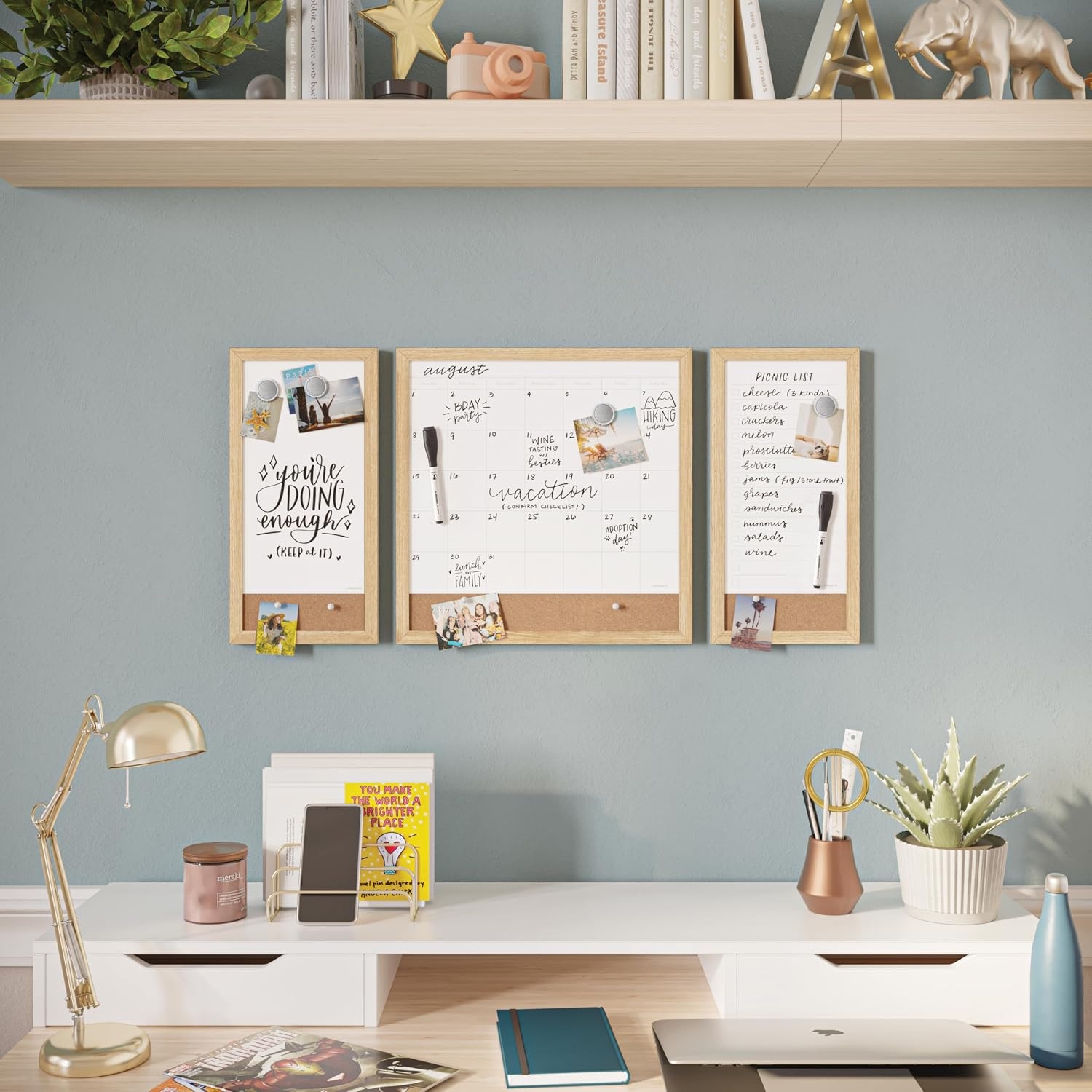 image:imageU Brands Dry Erase Monthly Calendar White Board Set Family Calendar Magnetic Whiteboard 3 Piece Set Monthly Calendar ToDo List amp Reminder Board Includes Markers Push Pins amp Magnets Wood Frame