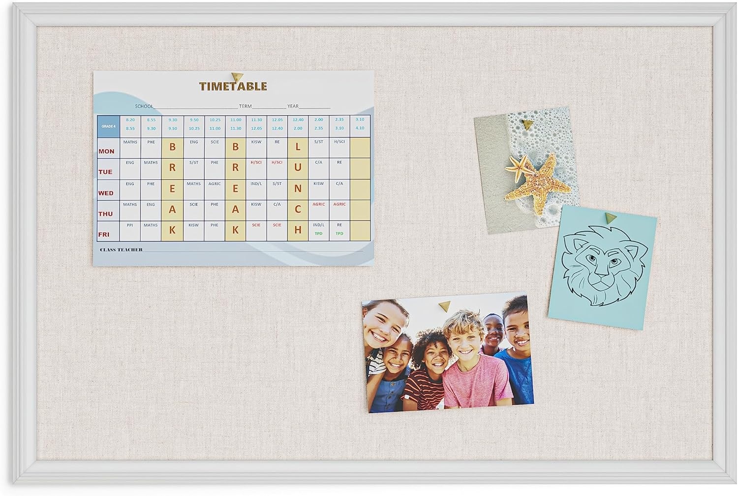 image:imageU Brands Farmhouse Bulletin Board Linen Covered Corkboard with White Wood Frame 30 x 20 6711U0001Board New