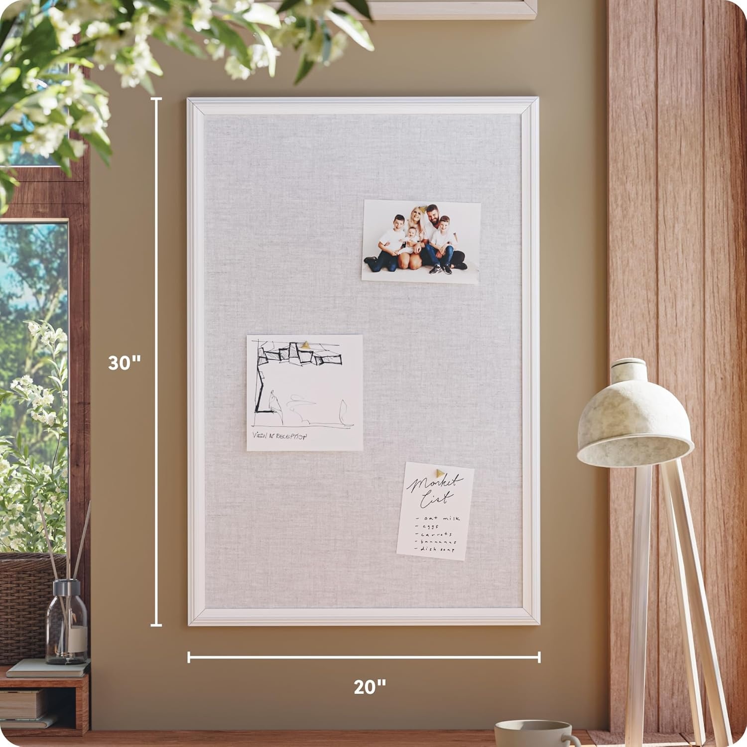 image:imageU Brands Farmhouse Large Bulletin Board 20 x 30 Inch Linen Fabric Pin Board White Wood Style Frame Wall Message Center amp Vision Board for Farmhouse Decor Home Office Classroom Includes Push Pins