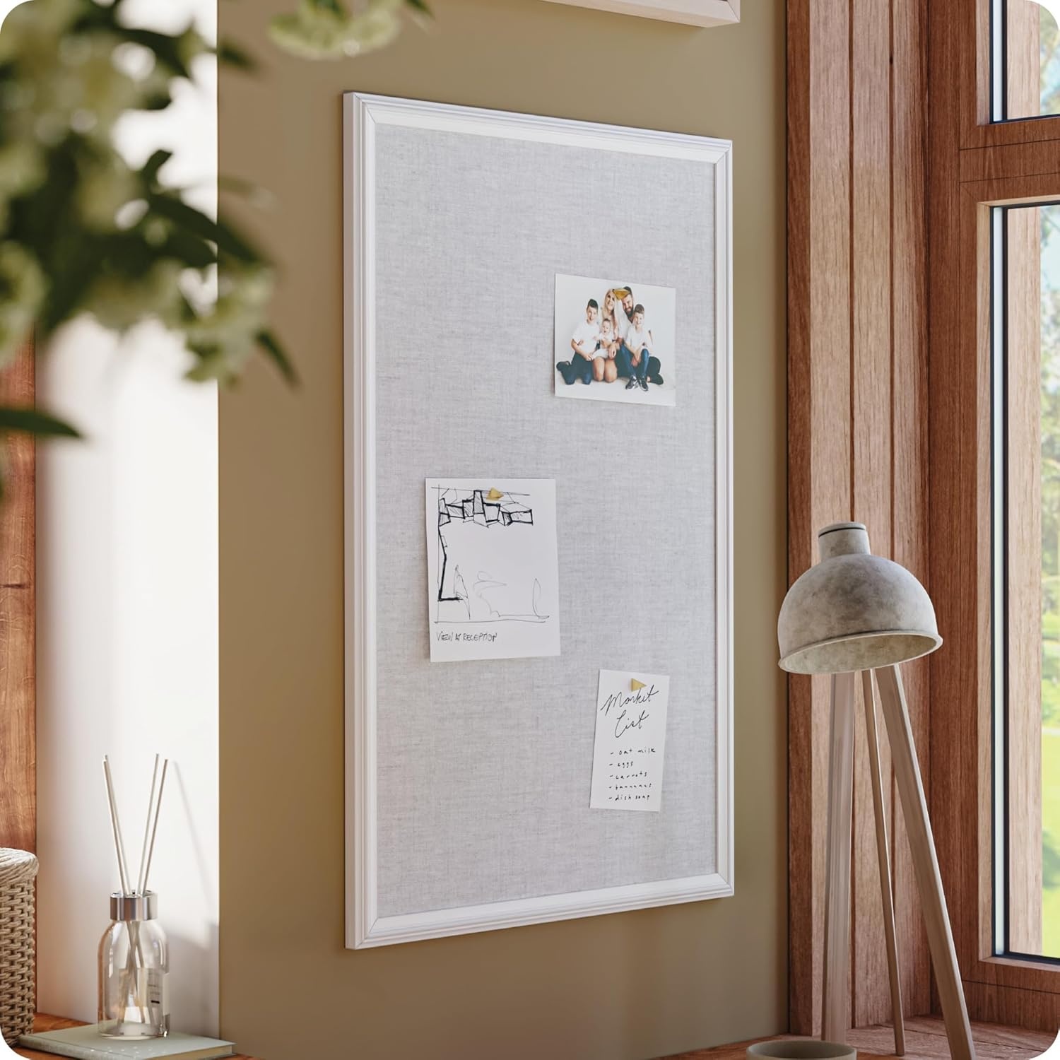 image:imageU Brands Farmhouse Large Bulletin Board 20 x 30 Inch Linen Fabric Pin Board White Wood Style Frame Wall Message Center amp Vision Board for Farmhouse Decor Home Office Classroom Includes Push Pins