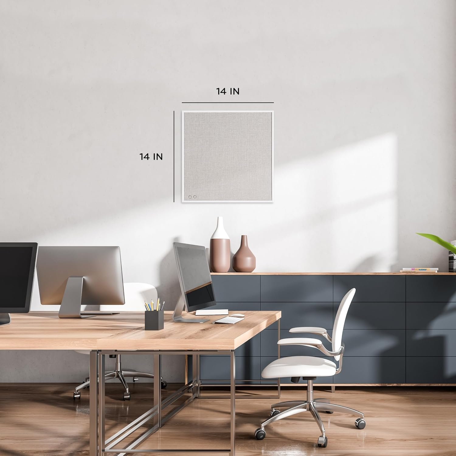 image:imageU Brands Farmhouse Linen Bulletin Board 14 x 14 White Metal Frame Industrial Grade Pinning SurfaceWhite