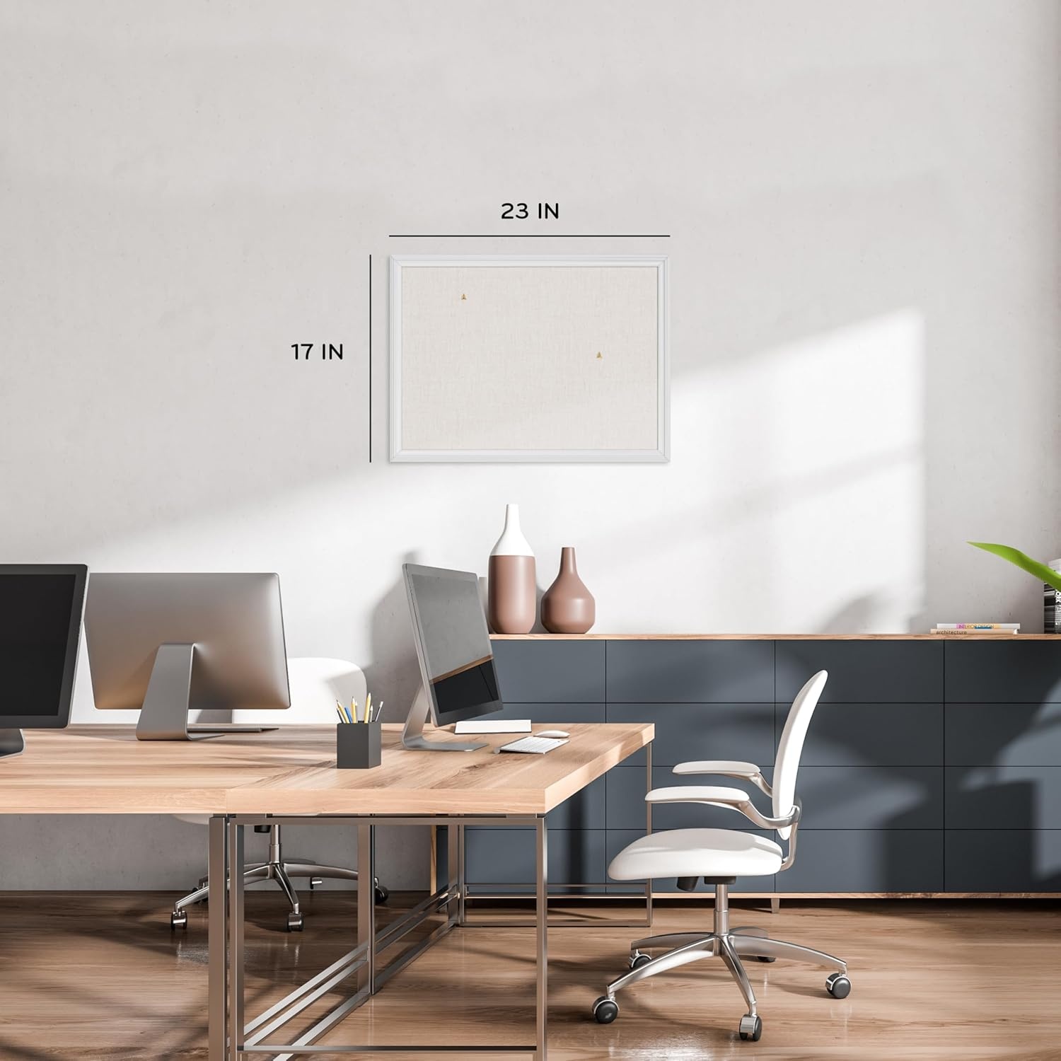 image:imageU Brands Farmhouse Linen Bulletin Board 40 x 30 White Wood Style Frame Industrial Grade Pinning Surface24x18 Natural Linen