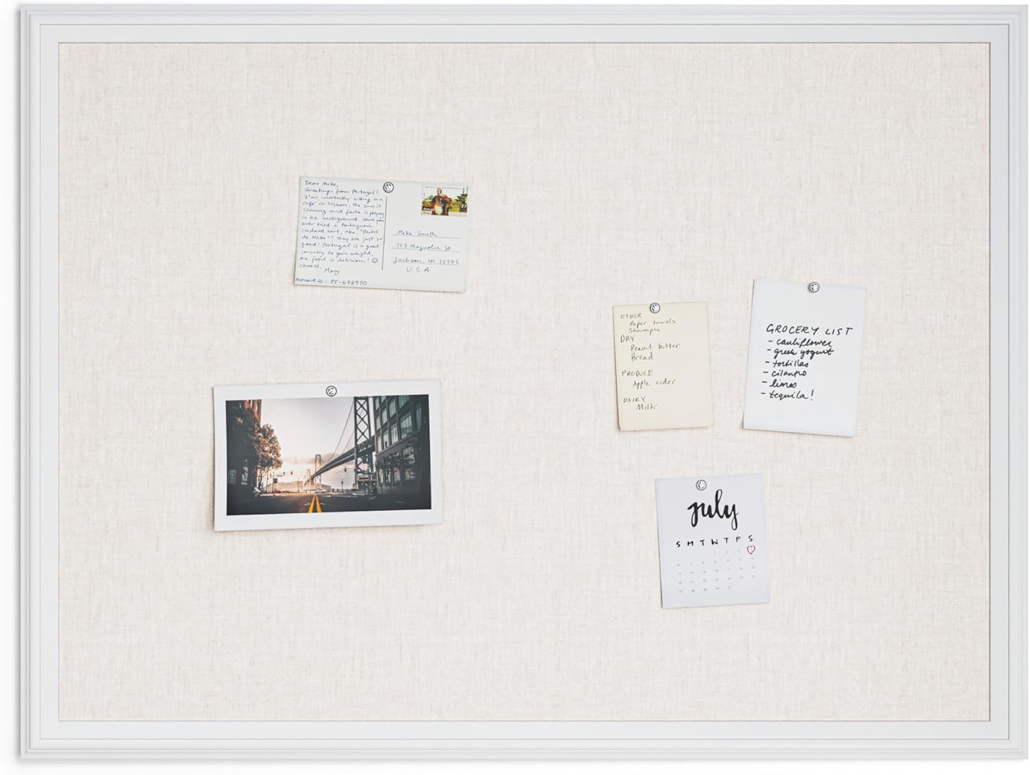 image:imageU Brands Farmhouse Linen Bulletin Board 40 x 30 White Wood Style Frame Industrial Grade Pinning Surface40x30 Natural Linen