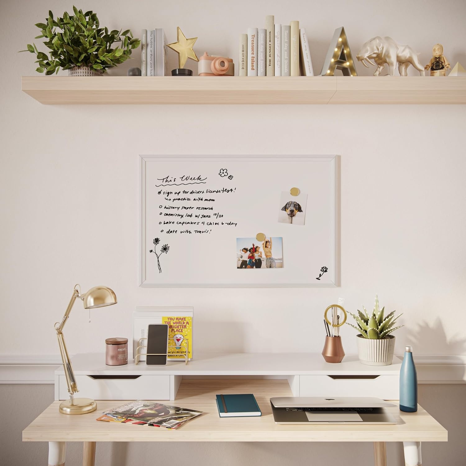 image:imageU Brands Farmhouse Magnetic Dry Erase White Board 30 x 20 Wall Mounted Whiteboard with White Wood Frame Includes 2 Magnets Home Office Classroom Dry Erase Board40W x 30H