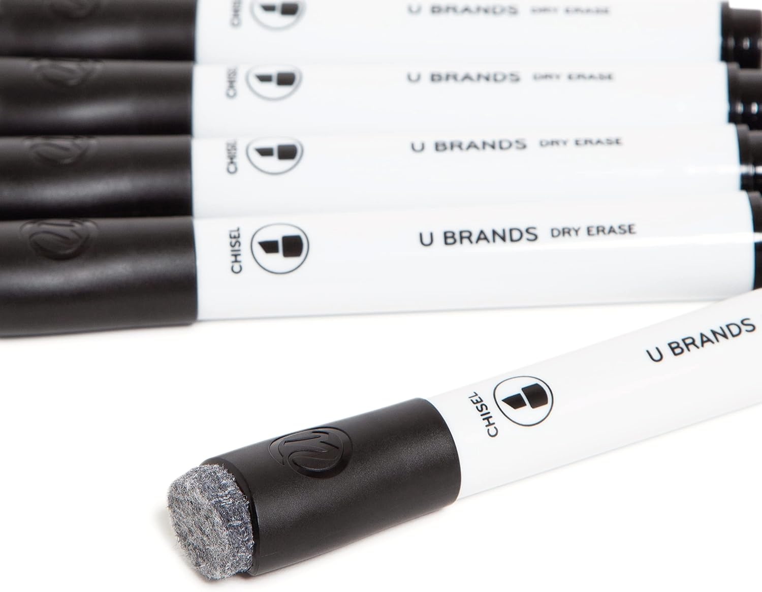 image:imageU Brands Fine Tip Dry Erase Markers with Eraser Whiteboard Markers with Chisel tip Low Odor Black Set of 5