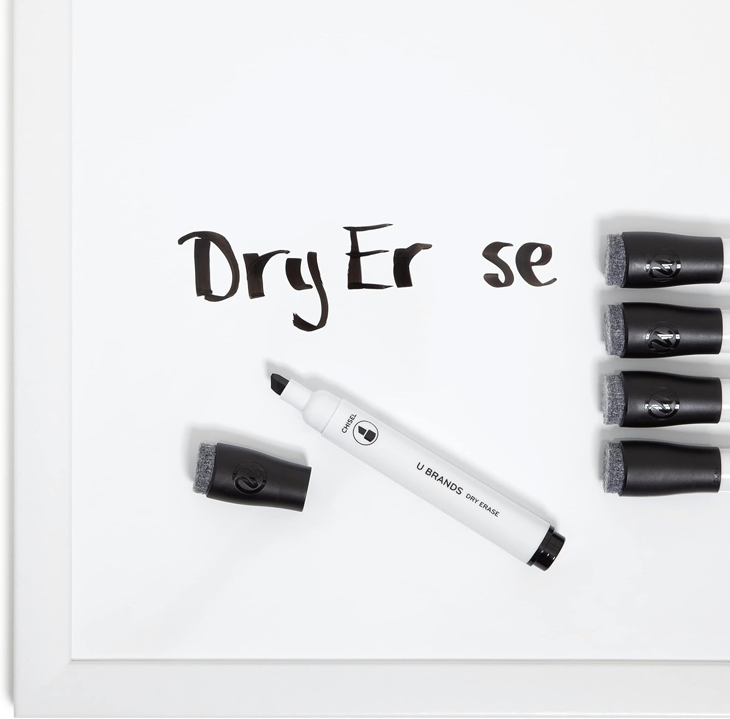 image:imageU Brands Fine Tip Dry Erase Markers with Eraser Whiteboard Markers with Chisel tip Low Odor Black Set of 5
