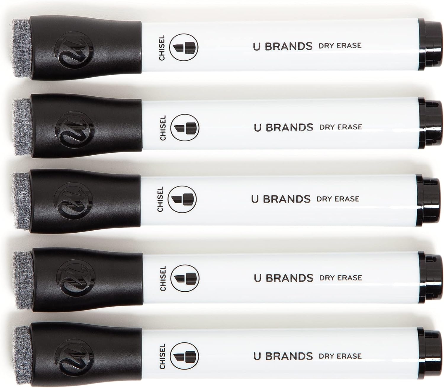 image:imageU Brands Fine Tip Dry Erase Markers with Eraser Whiteboard Markers with Chisel tip Low Odor Black Set of 5