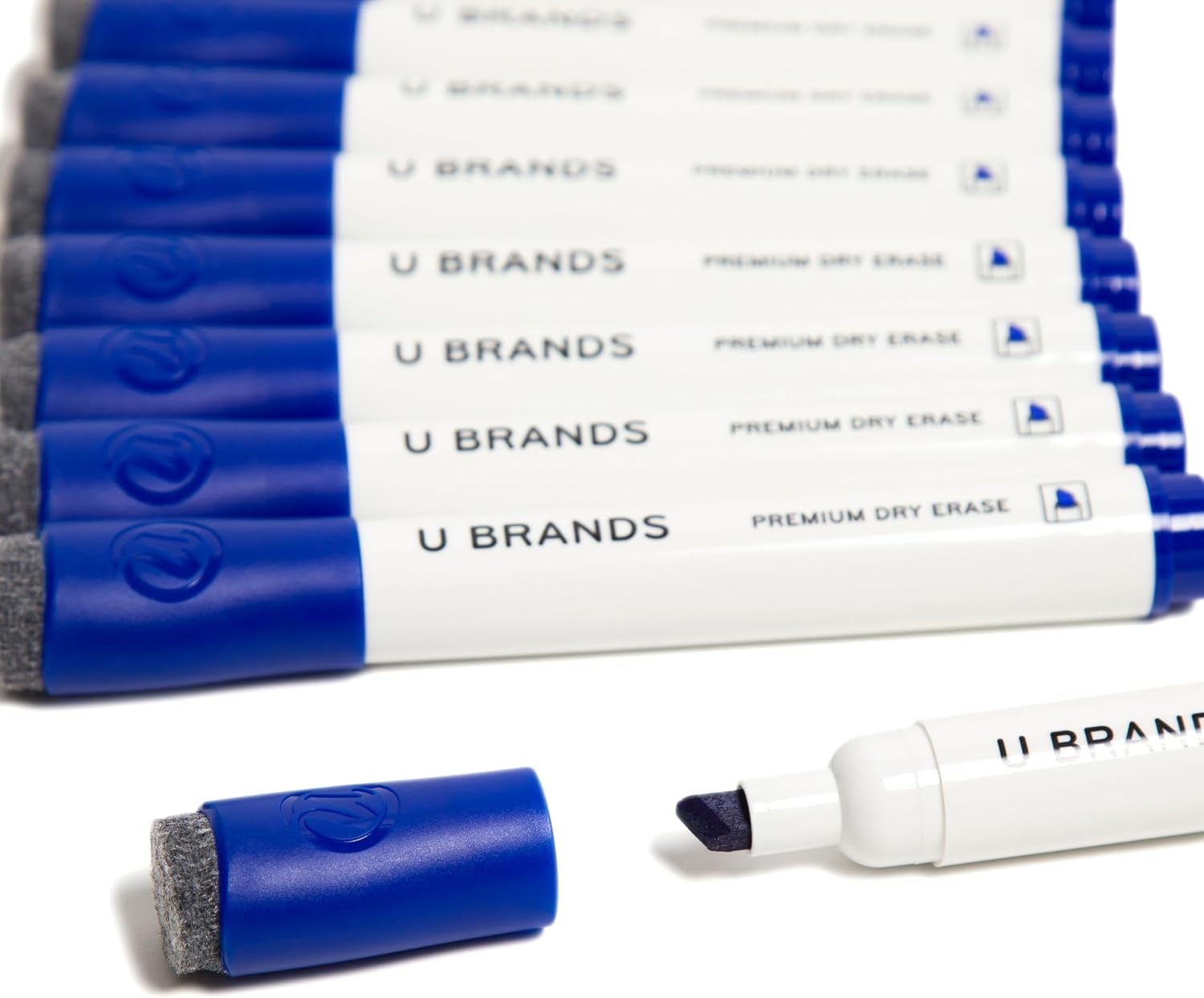 image:imageU Brands Fine Tip Dry Erase Markers with Eraser Whiteboard Markers with Chisel tip Low Odor Blue Set of 12