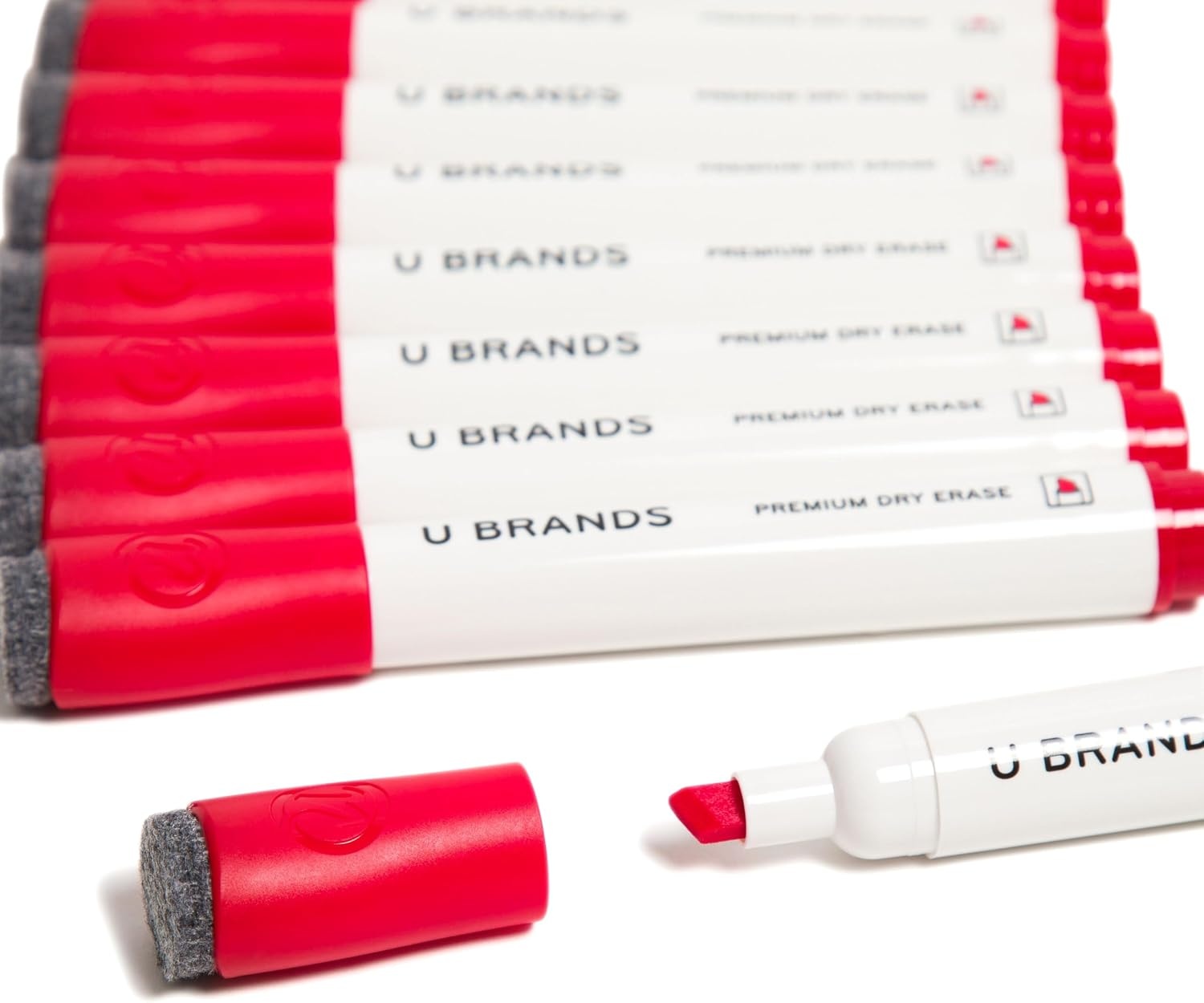 image:imageU Brands Fine Tip Dry Erase Markers with Eraser Whiteboard Markers with Chisel tip Low Odor Red Set of 12