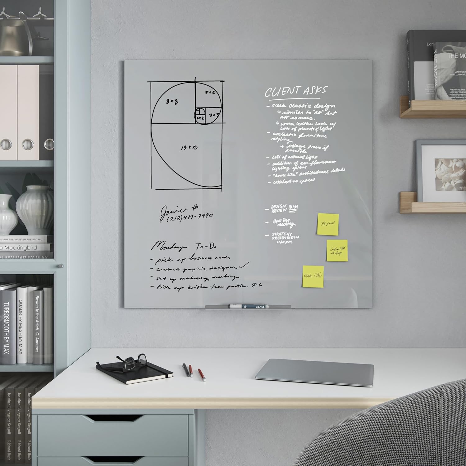 image:imageU Brands Floating NonMagnetic Glass DryErase Board 48 X 36 Gray Surface Frameless Includes 30 Tray and Liquid Chalk Marker 2908U000136W x 36H