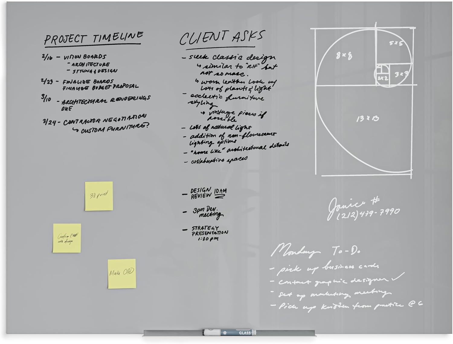 image:imageU Brands Floating NonMagnetic Glass DryErase Board 48 X 36 Gray Surface Frameless Includes 30 Tray and Liquid Chalk Marker 2908U000148W x 36H
