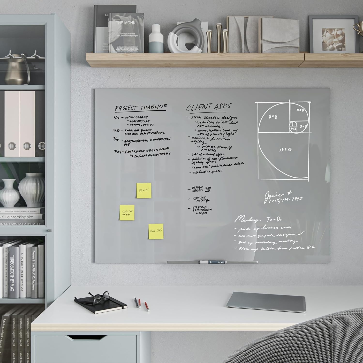 image:imageU Brands Floating NonMagnetic Glass DryErase Board 48 X 36 Gray Surface Frameless Includes 30 Tray and Liquid Chalk Marker 2908U000148W x 36H