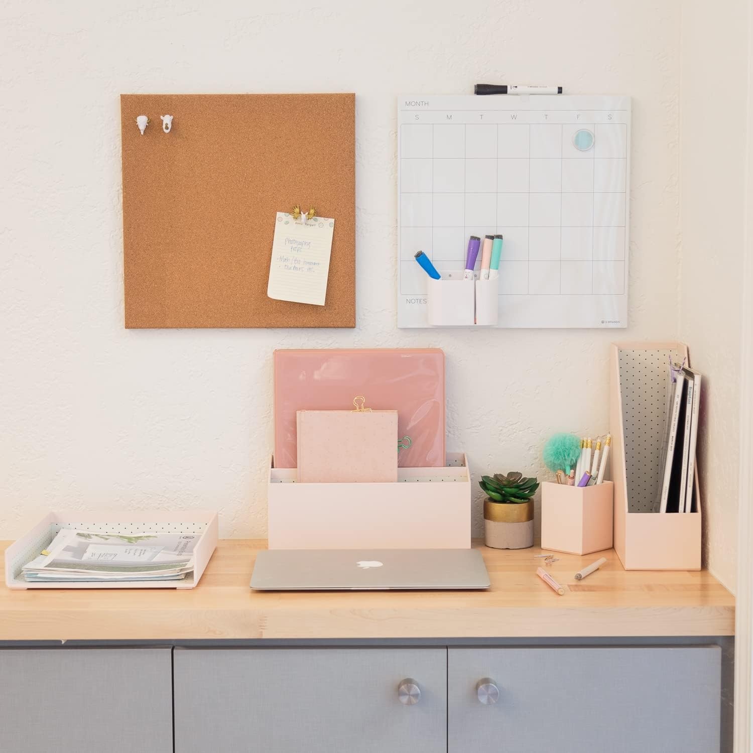 image:imageU Brands Frameless Square Cork Bulletin Board Office Supplies 14 x 14 Natural with Push Pins 1 Count