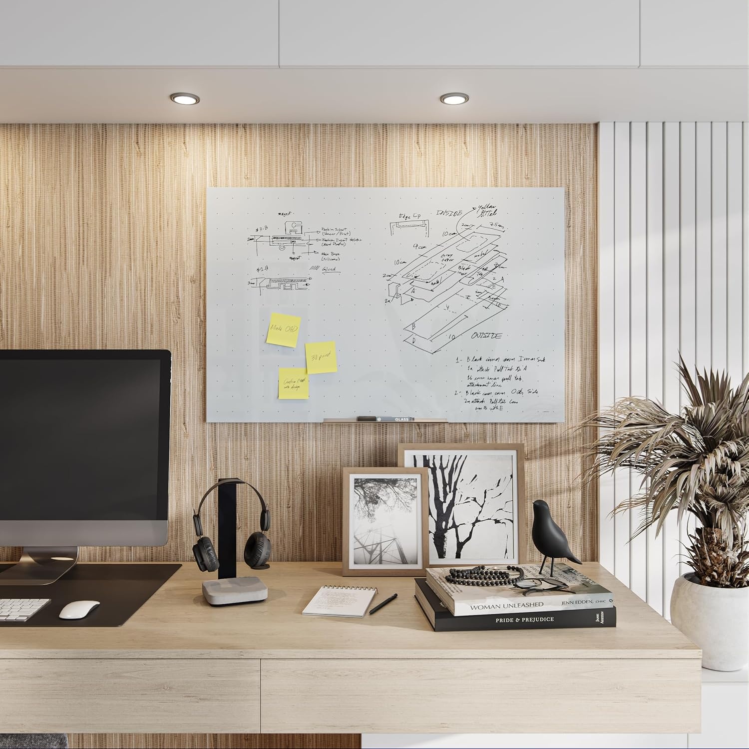 image:imageU Brands Glass Dry Erase Board 24 x 36 3x2 White Frosted Surface with Ghost Grid Frameless Includes Marker36W x 24H
