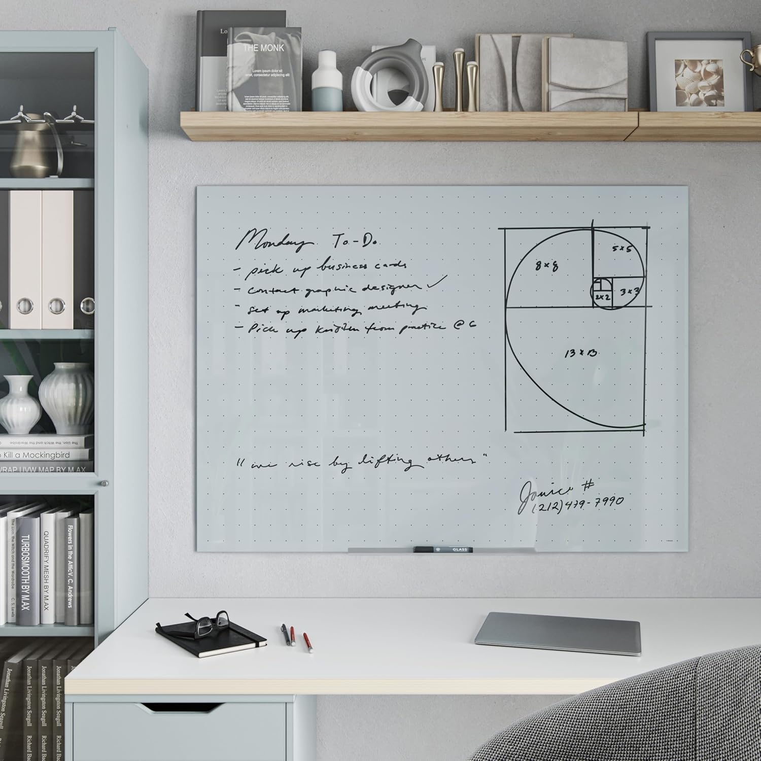 image:imageU Brands Glass Dry Erase Board 24 x 36 3x2 White Frosted Surface with Ghost Grid Frameless Includes Marker48W x 36H