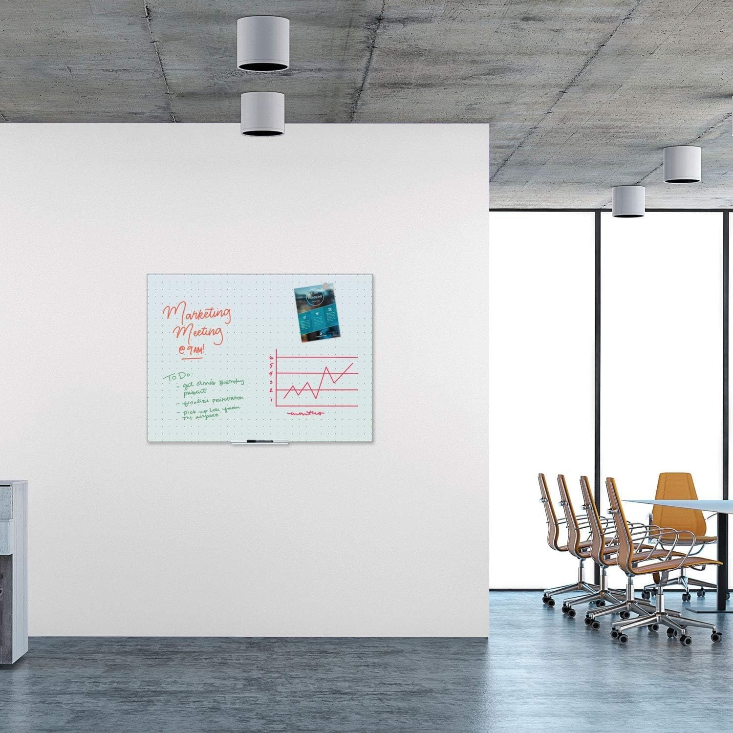 image:imageU Brands Glass Dry Erase Board 24 x 36 3x2 White Frosted Surface with Ghost Grid Frameless Includes Marker48W x 36H