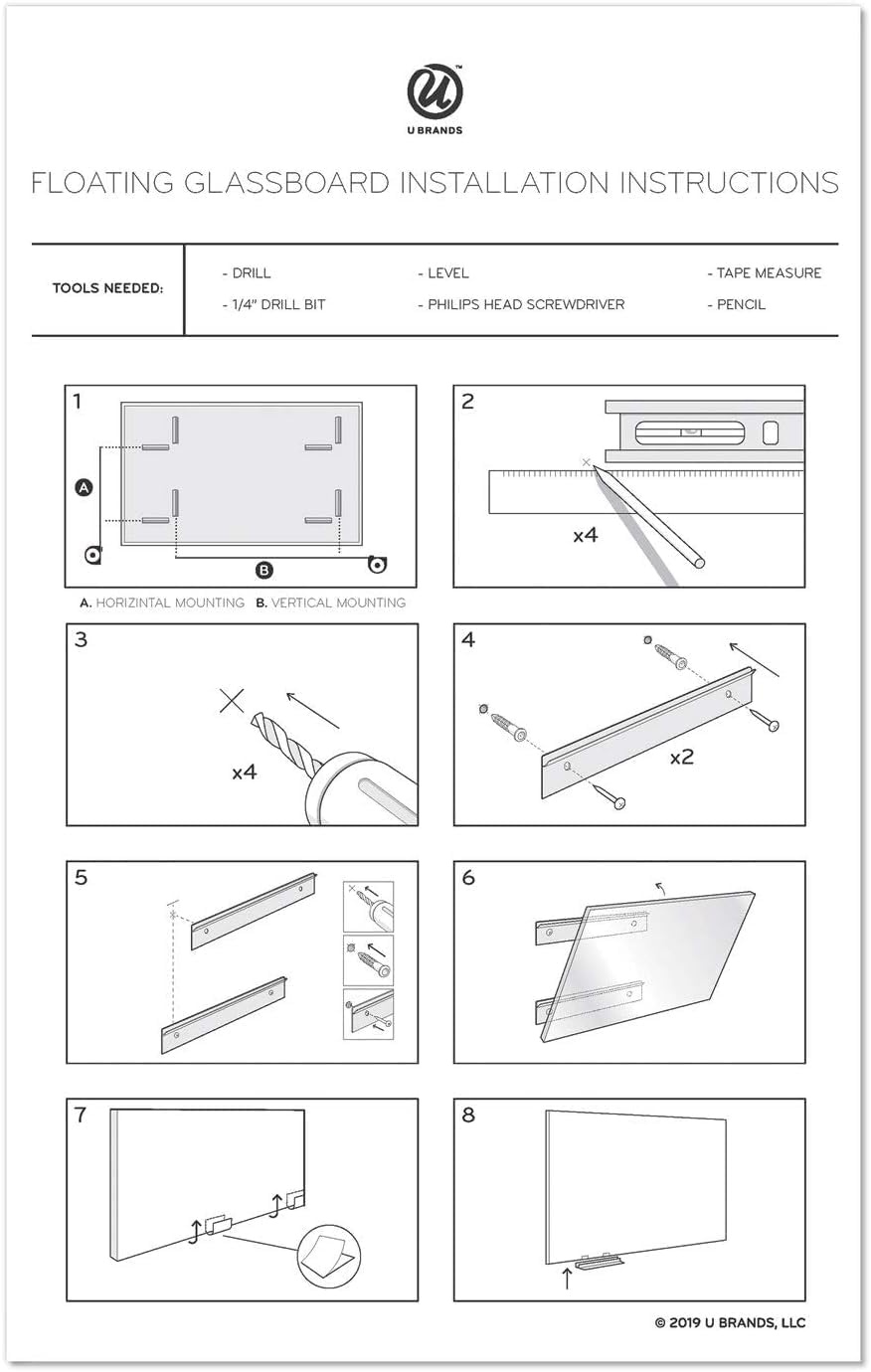 image:imageU Brands Glass Dry Erase Board 24 x 36 3x2 White Frosted Surface with Ghost Grid Frameless Includes Marker48W x 36H