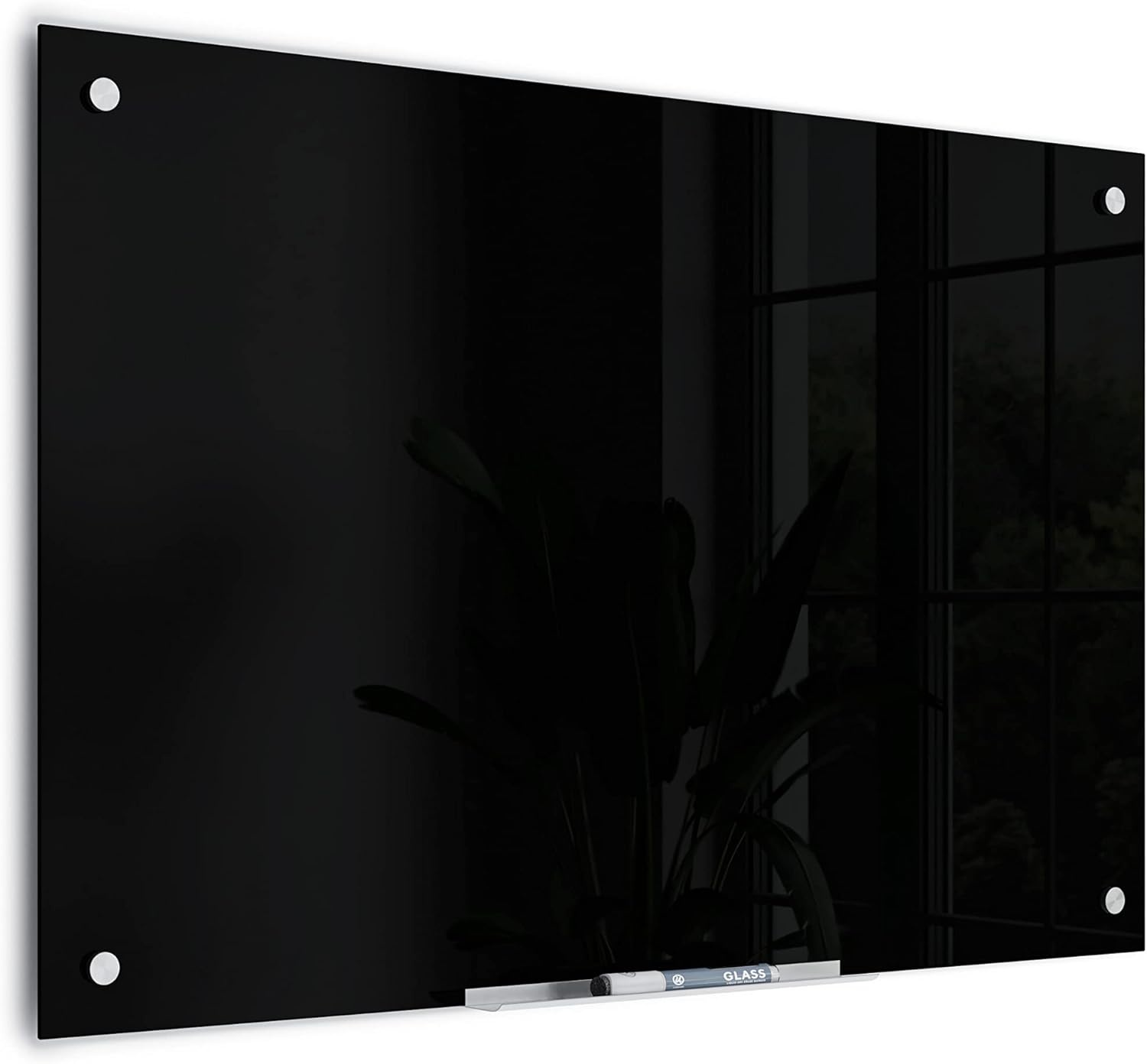 image:imageU Brands Glass Dry Erase Board 24 x 36 Black Surface with Silver Grommets Frameless Includes Marker with Builtin Eraser36W x 24H