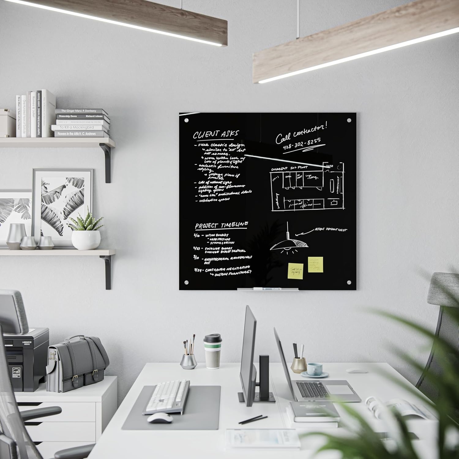 image:imageU Brands Glass Dry Erase Board 24 x 36 Black Surface with Silver Grommets Frameless Includes Marker with Builtin Eraser36W x 36H