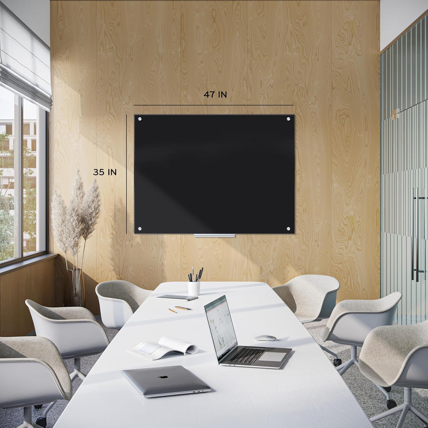 image:imageU Brands Glass Dry Erase Board 24 x 36 Black Surface with Silver Grommets Frameless Includes Marker with Builtin Eraser48W x 36H