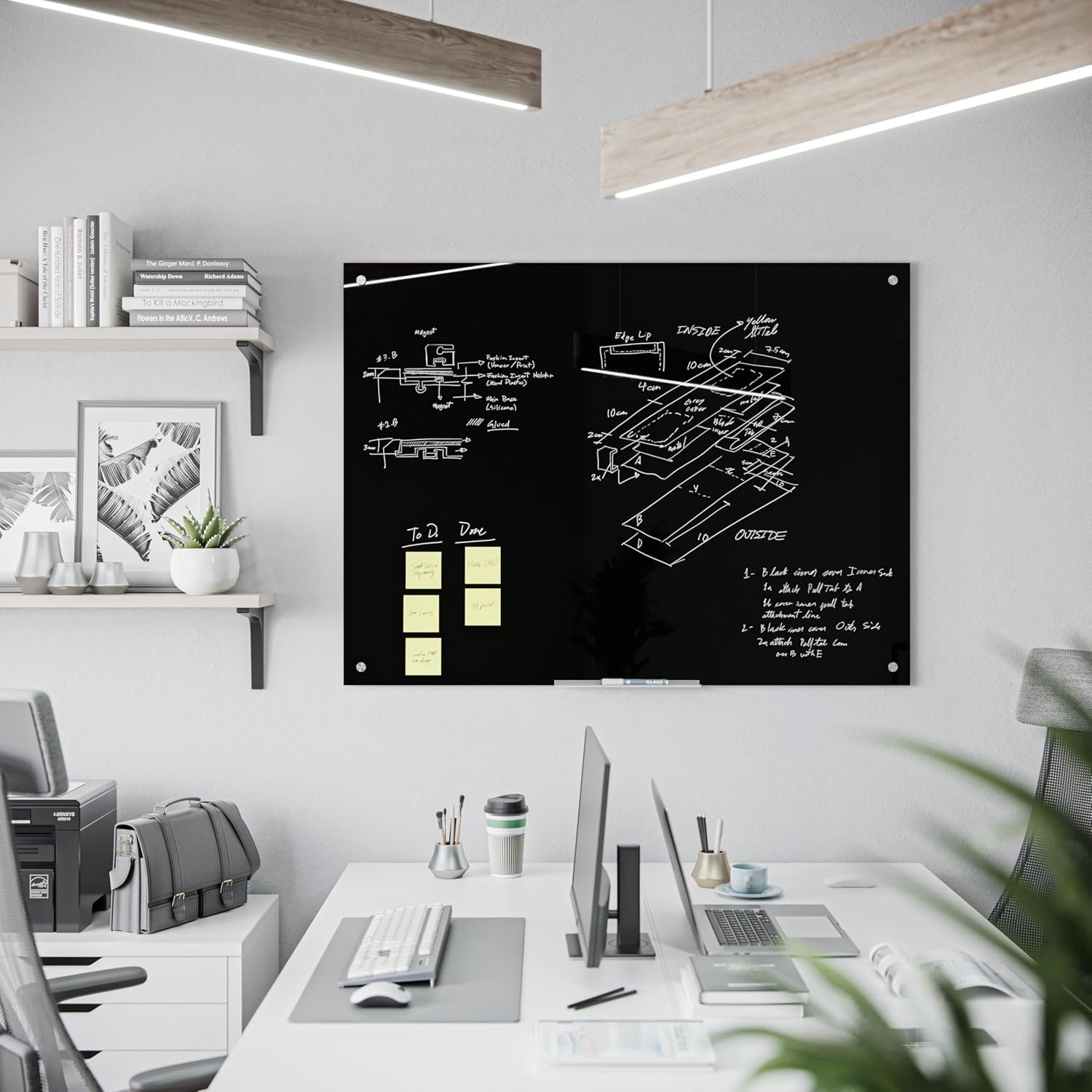 image:imageU Brands Glass Dry Erase Board 24 x 36 Black Surface with Silver Grommets Frameless Includes Marker with Builtin Eraser48W x 36H