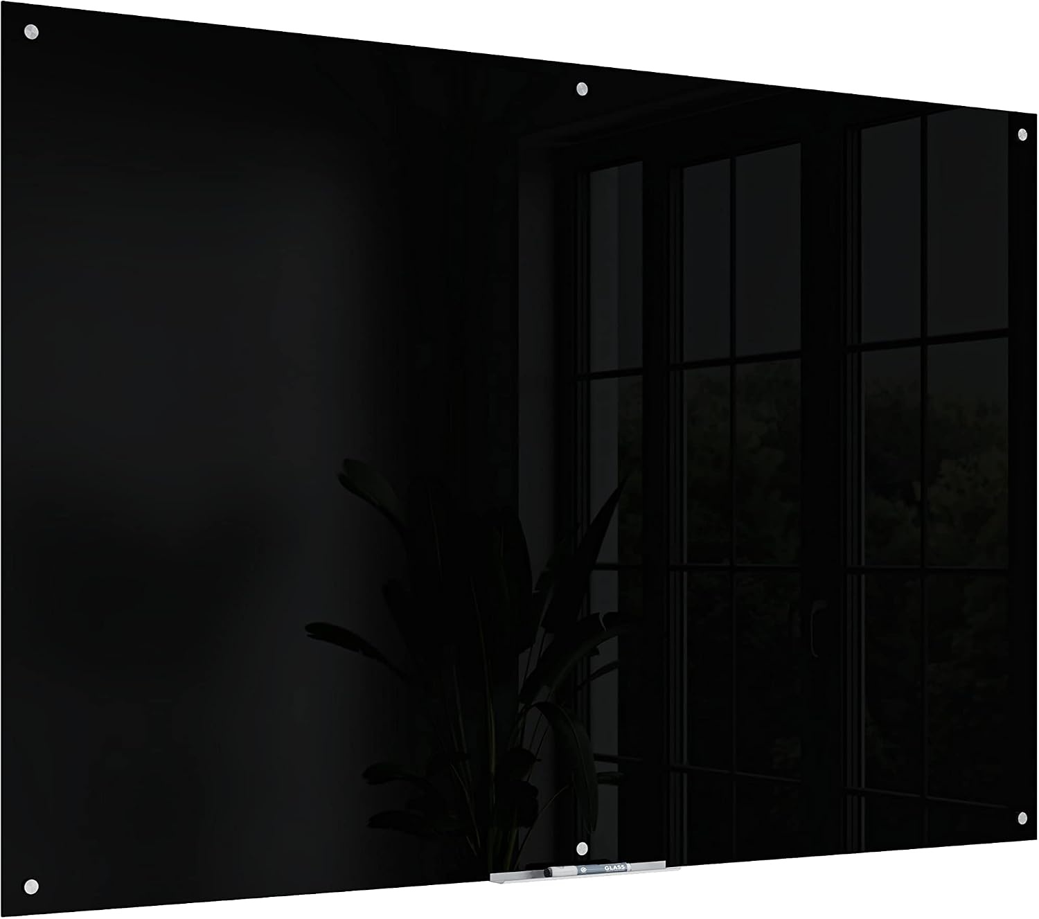 image:imageU Brands Glass Dry Erase Board 24 x 36 Black Surface with Silver Grommets Frameless Includes Marker with Builtin Eraser72W x 48H
