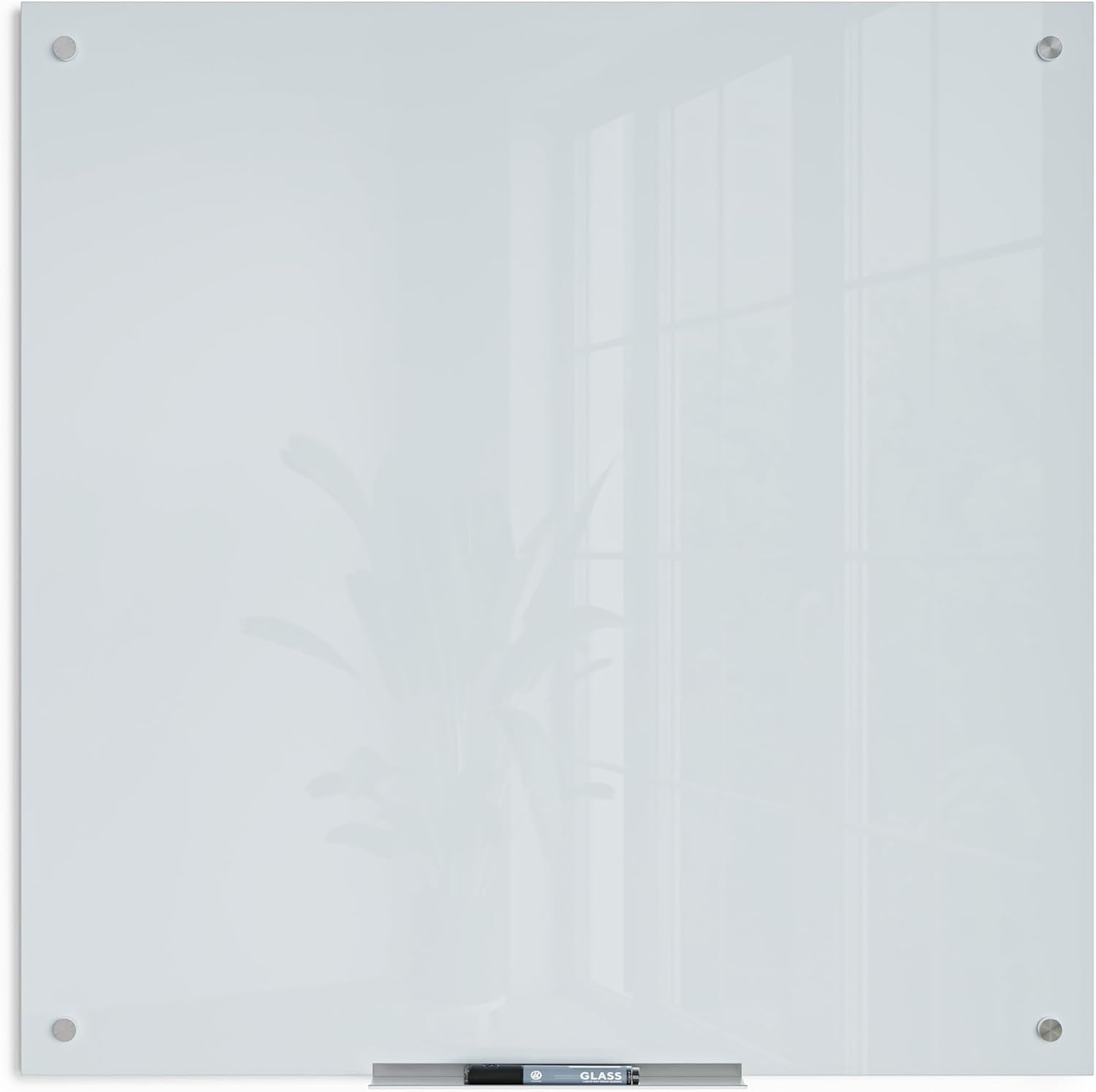 image:imageU Brands Glass Dry Erase Board 36 x 72 White Frosted Surface With Silver Grommets Includes Marker With BuiltIn Eraser36W x 36H