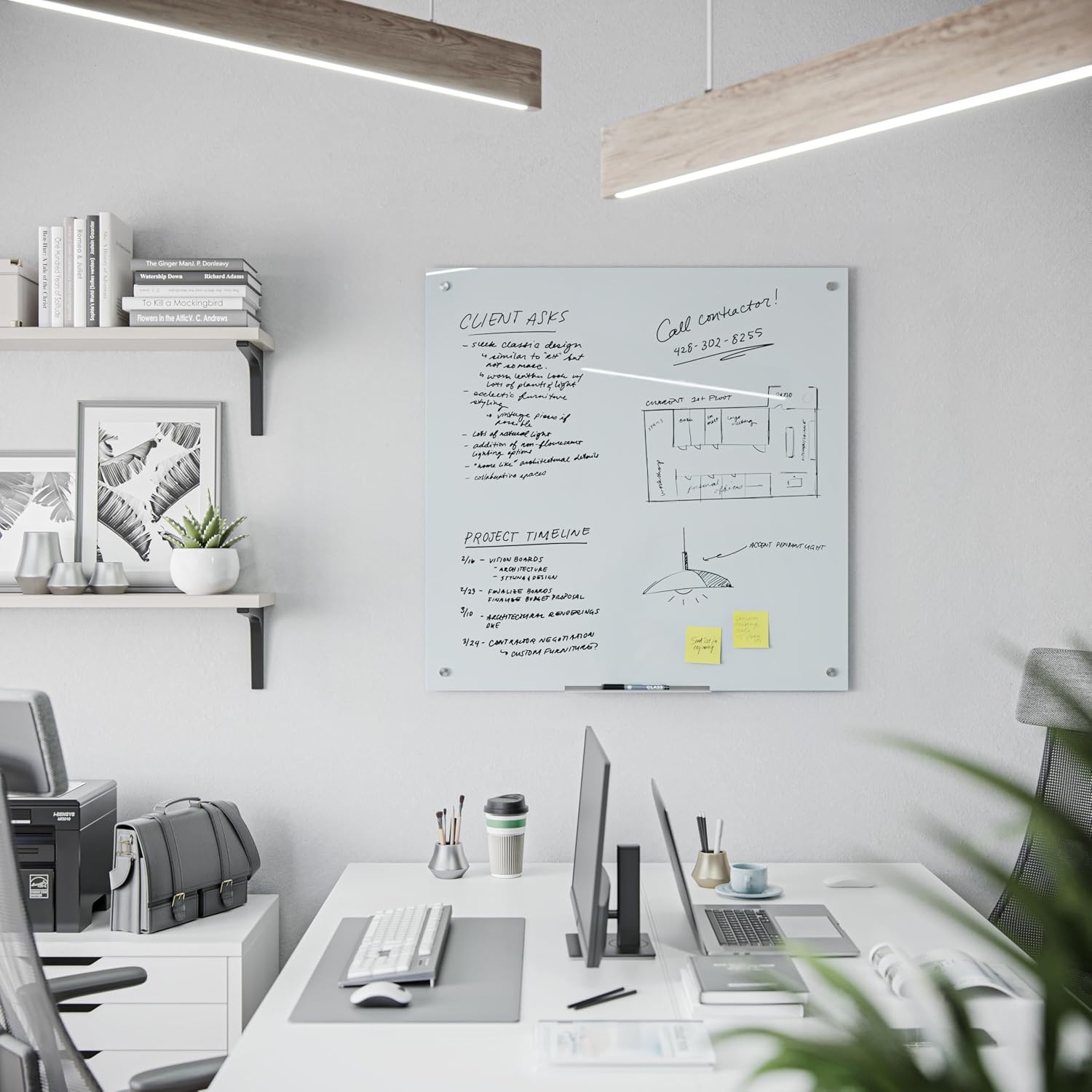 image:imageU Brands Glass Dry Erase Board 36 x 72 White Frosted Surface With Silver Grommets Includes Marker With BuiltIn Eraser36W x 36H
