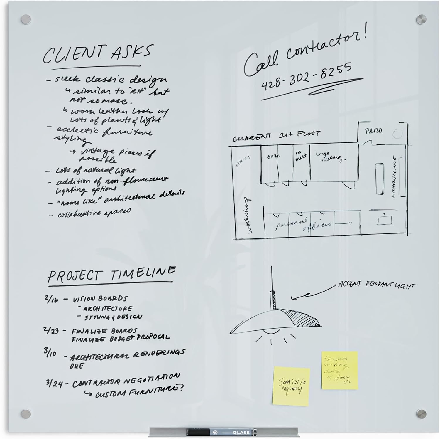 image:imageU Brands Glass Dry Erase Board 36 x 72 White Frosted Surface With Silver Grommets Includes Marker With BuiltIn Eraser36W x 36H