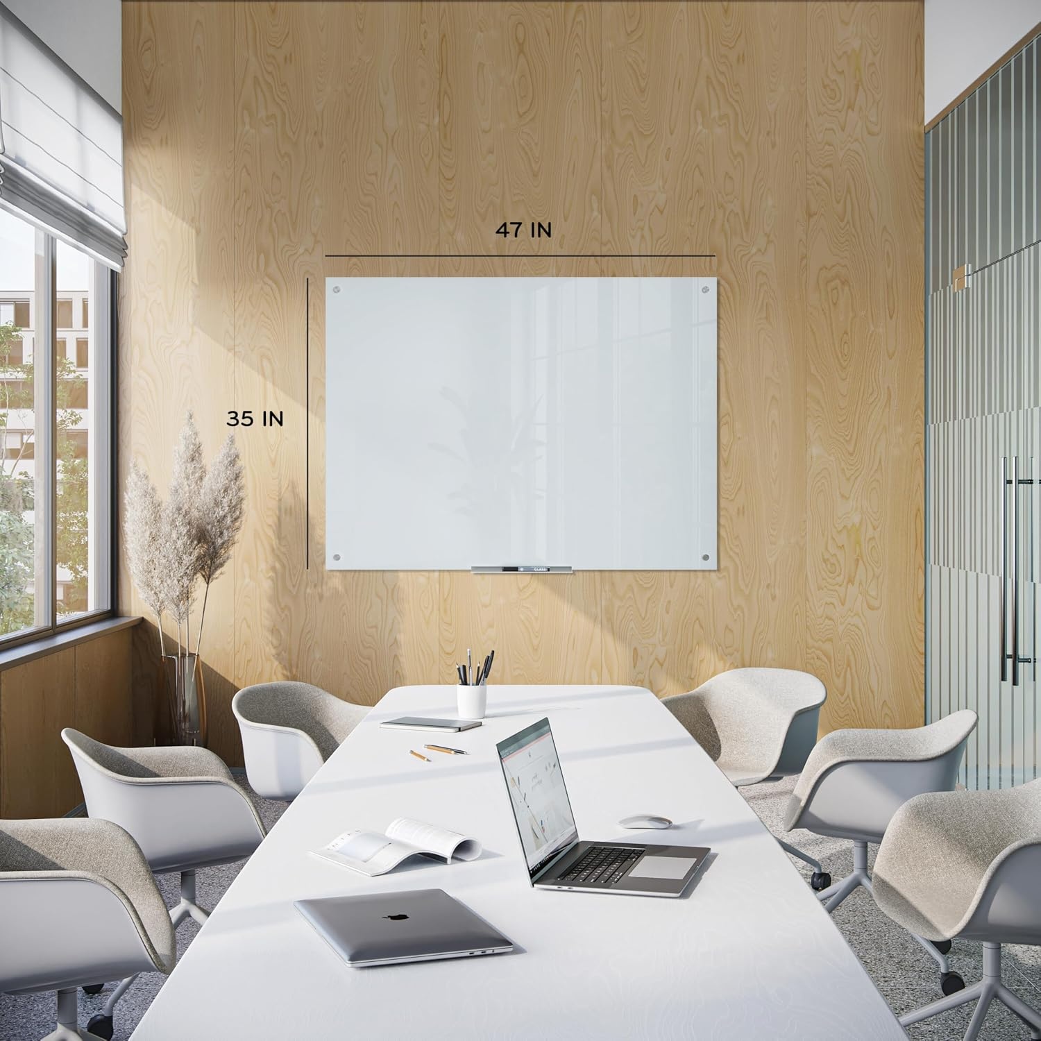 image:imageU Brands Glass Dry Erase Board 36 x 72 White Frosted Surface With Silver Grommets Includes Marker With BuiltIn Eraser48W x 36H