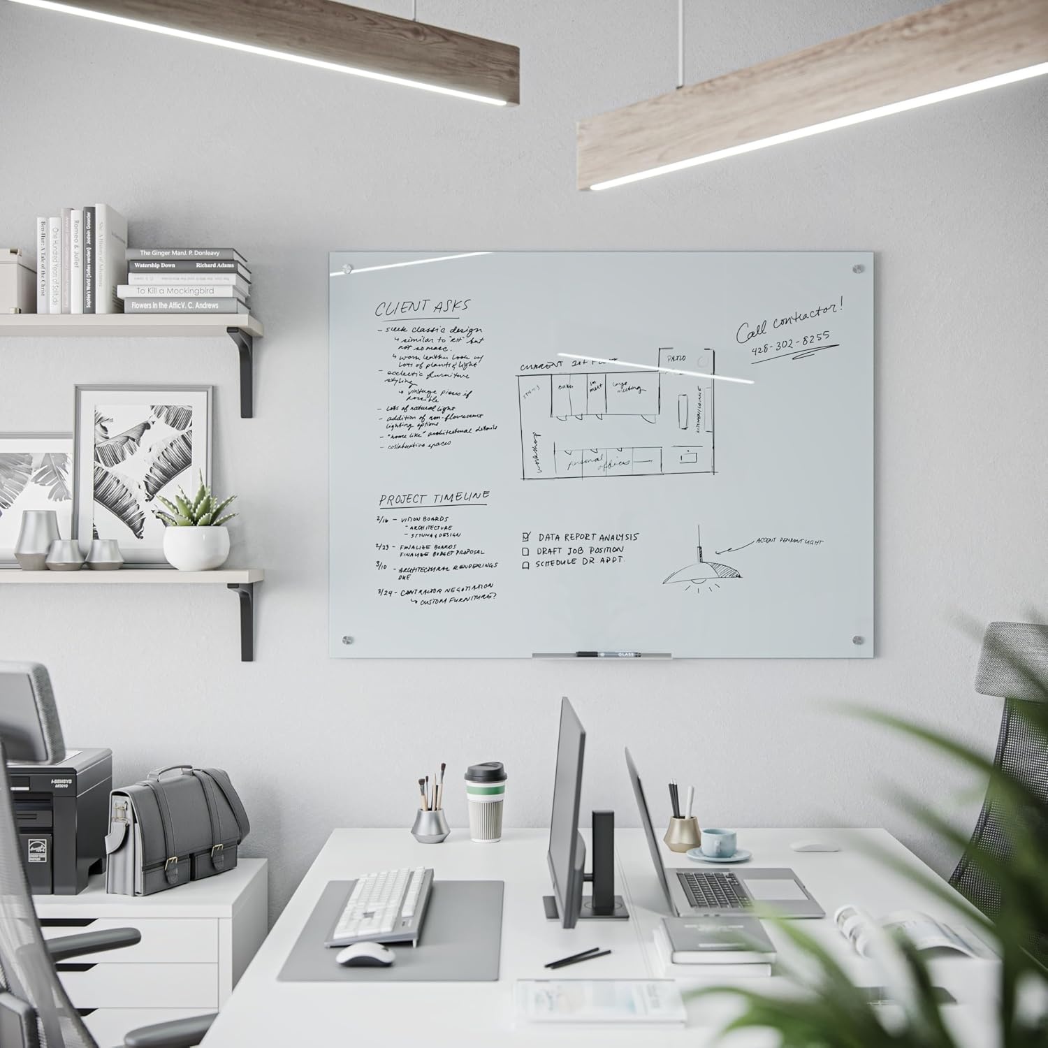 image:imageU Brands Glass Dry Erase Board 36 x 72 White Frosted Surface With Silver Grommets Includes Marker With BuiltIn Eraser48W x 36H