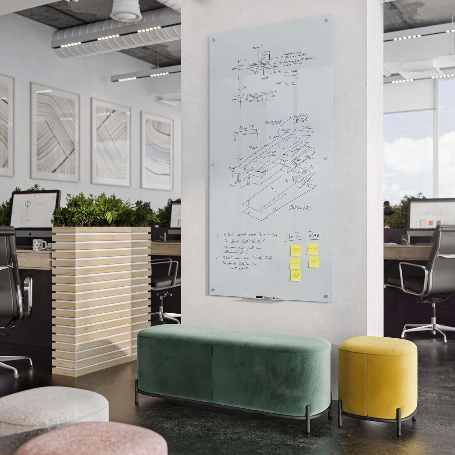 image:imageU Brands Glass Dry Erase Board 36 x 72 White Frosted Surface With Silver Grommets Includes Marker With BuiltIn Eraser72W x 36H