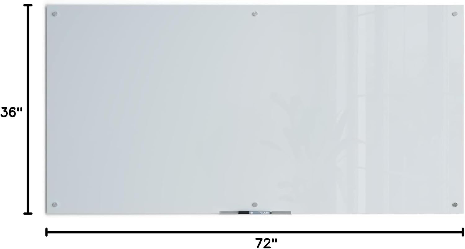 image:imageU Brands Glass Dry Erase Board 36 x 72 White Frosted Surface With Silver Grommets Includes Marker With BuiltIn Eraser72W x 36H