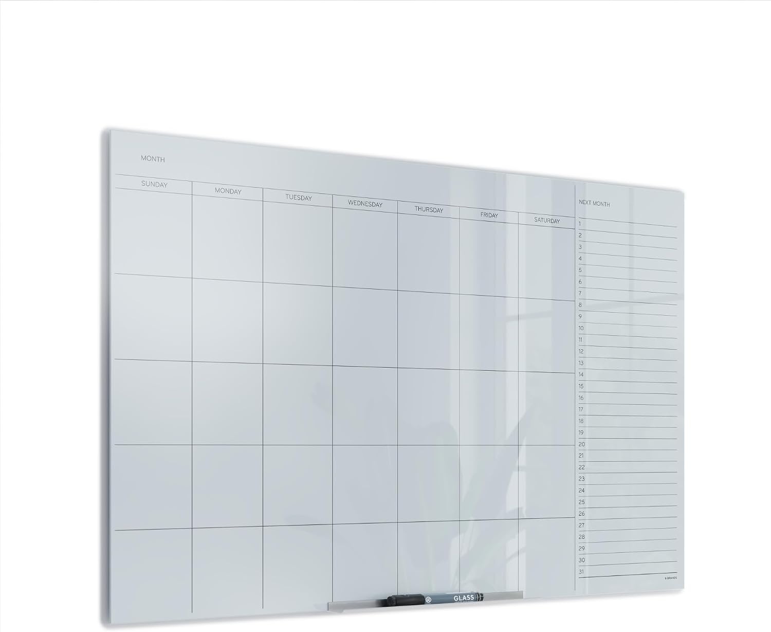 image:imageU Brands Glass Dry Erase Calendar for Wall 36 x 24 Frameless Whiteboard Calendar Board for Wall 3x2 Includes Marker and Tray36W x 24H