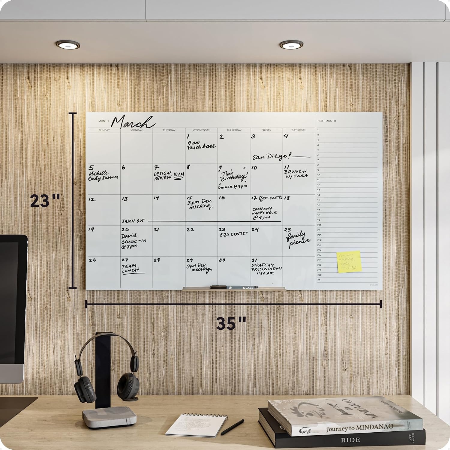 image:imageU Brands Glass Dry Erase Calendar for Wall 36 x 24 Frameless Whiteboard Calendar Board for Wall 3x2 Includes Marker and Tray36W x 24H