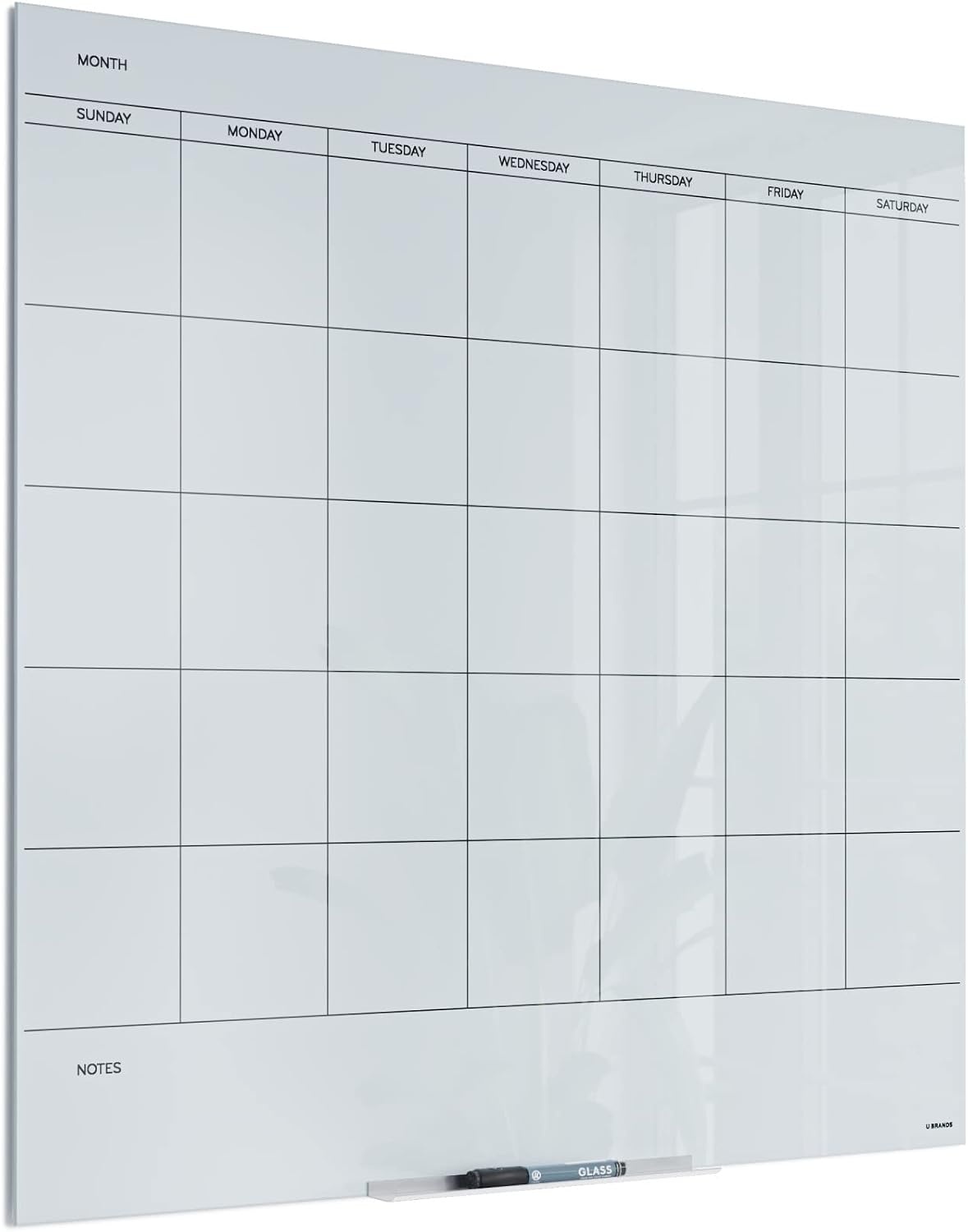 image:imageU Brands Glass Dry Erase Calendar for Wall 36 x 24 Frameless Whiteboard Calendar Board for Wall 3x2 Includes Marker and Tray36W x 36H