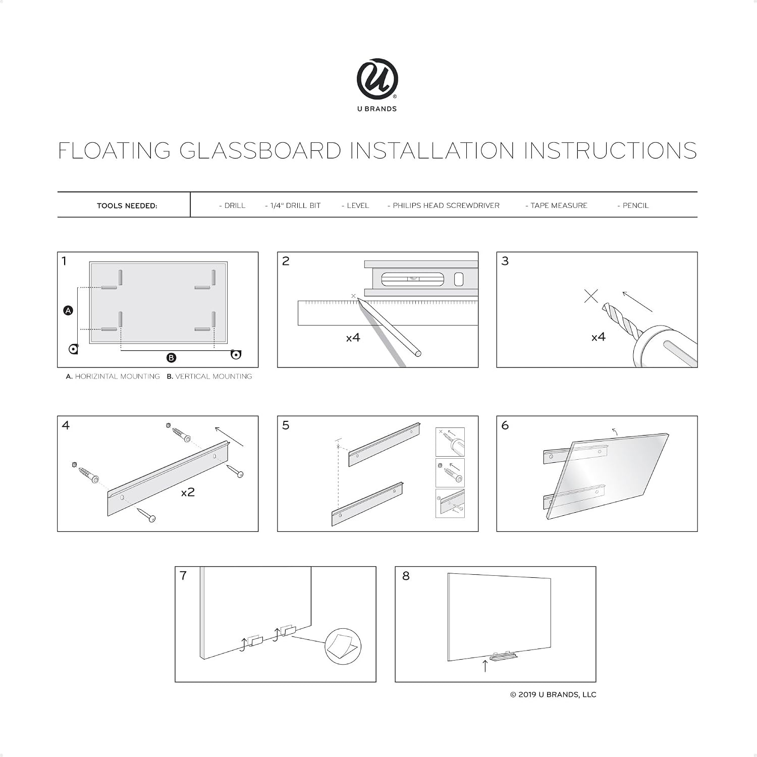 image:imageU Brands Glass Dry Erase Calendar for Wall 36 x 24 Frameless Whiteboard Calendar Board for Wall 3x2 Includes Marker and Tray36W x 36H