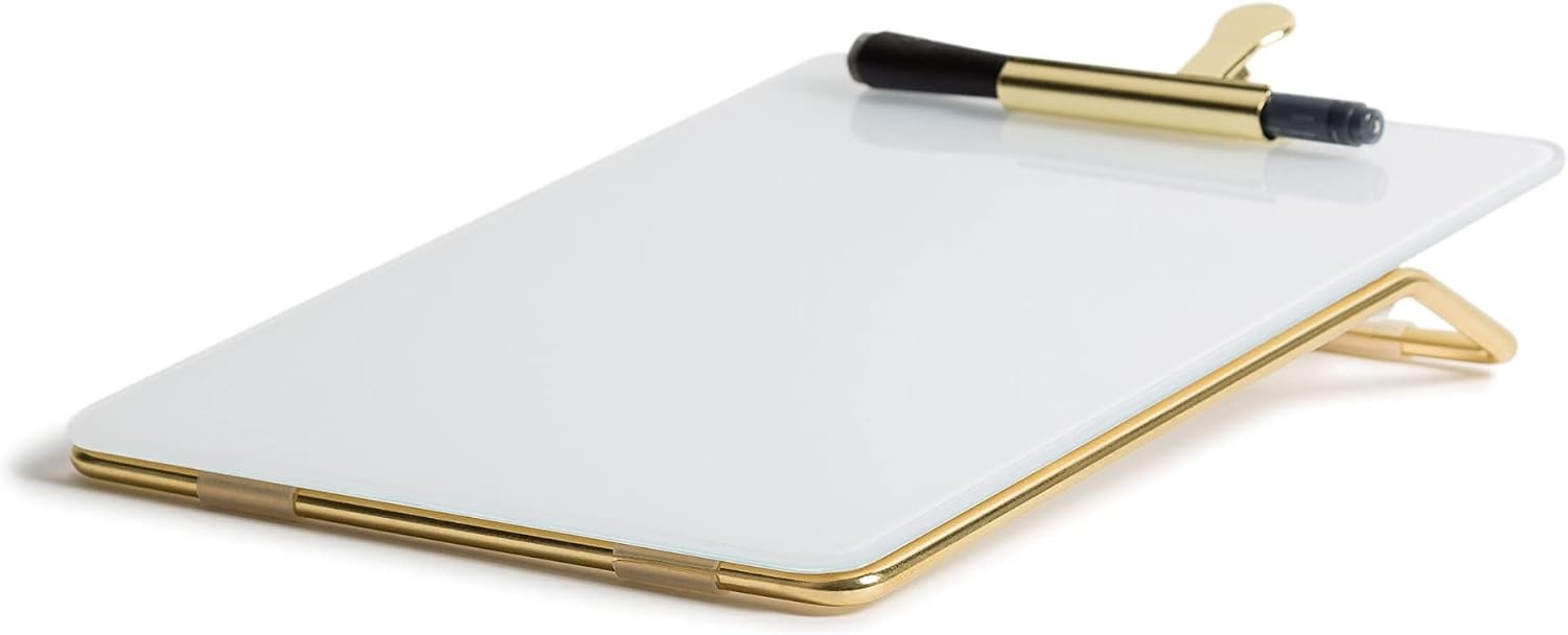 image:imageU Brands Glass DryErase Desktop Easel Tempered Glass Gold Metal Stand Removable Clip9W x 117H