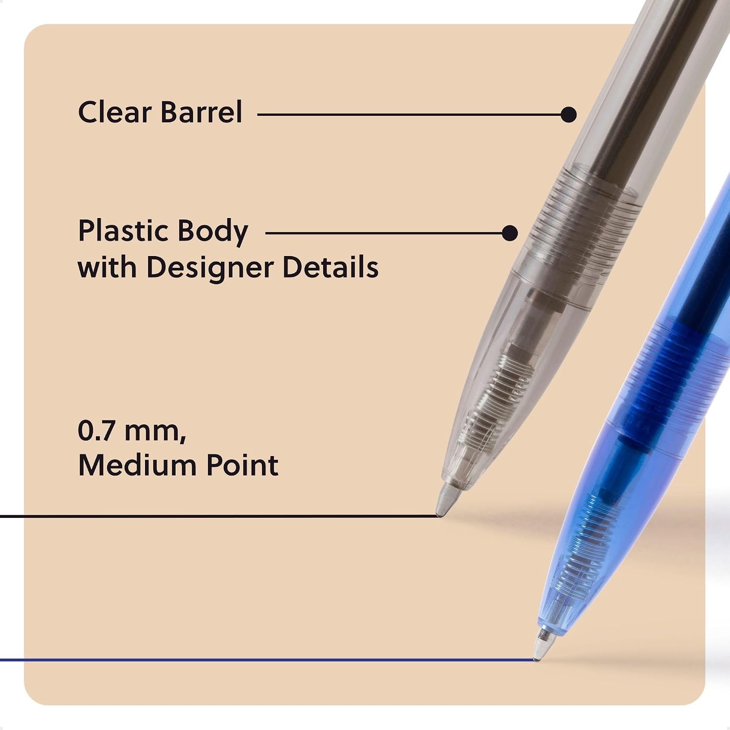 image:imageU Brands Laguna Ballpoint Pens 6 Count Foil Dots Bold 10mm Point Black InkClear Barrel Blue and Black