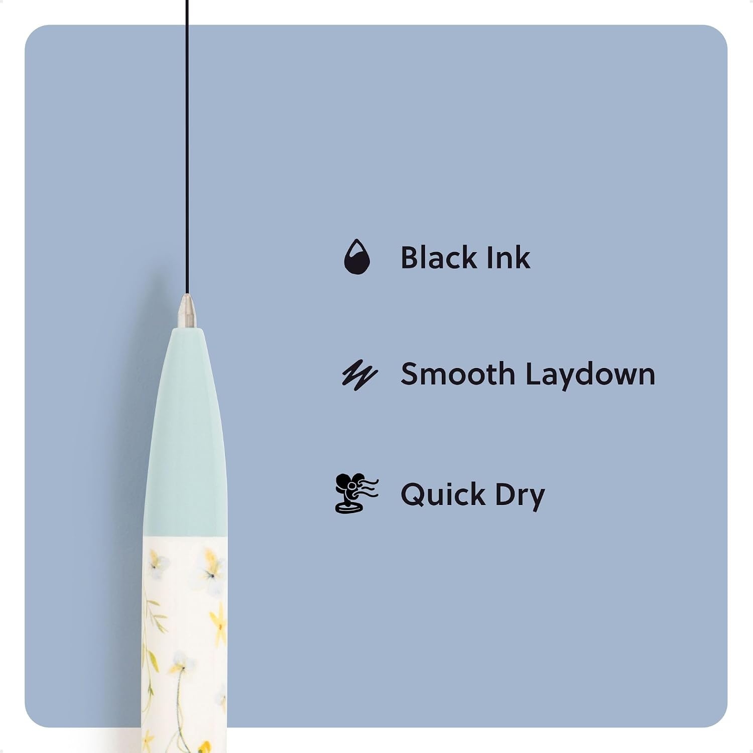 image:imageU Brands Laguna Ballpoint Pens 6 Count Foil Dots Bold 10mm Point Black InkLoose Florals