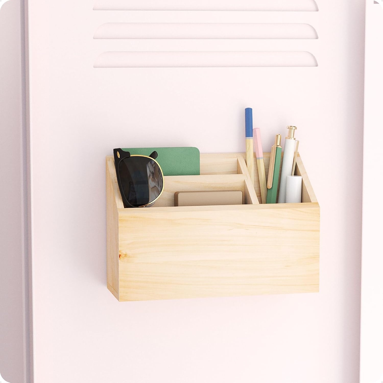 image:imageU Brands Large Magnetic Pen and Dry Erase Marker Holder Whiteboard Marker Holder Magnetic Organizer for School Lockers 75 x 255 x 5 Pine Wood Magnetic Locker Organizer