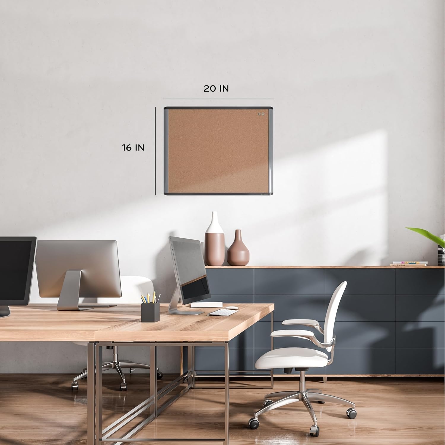 image:imageU Brands MOD Cork Bulletin Board 16 x 20 Black and Gray Frame Industrial Grade Pinning Surface Includes Push Pins