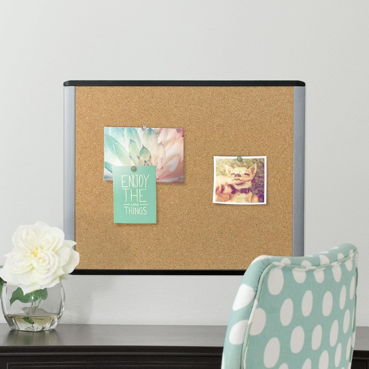 image:imageU Brands MOD Cork Bulletin Board 16 x 20 Black and Gray Frame Industrial Grade Pinning Surface Includes Push Pins