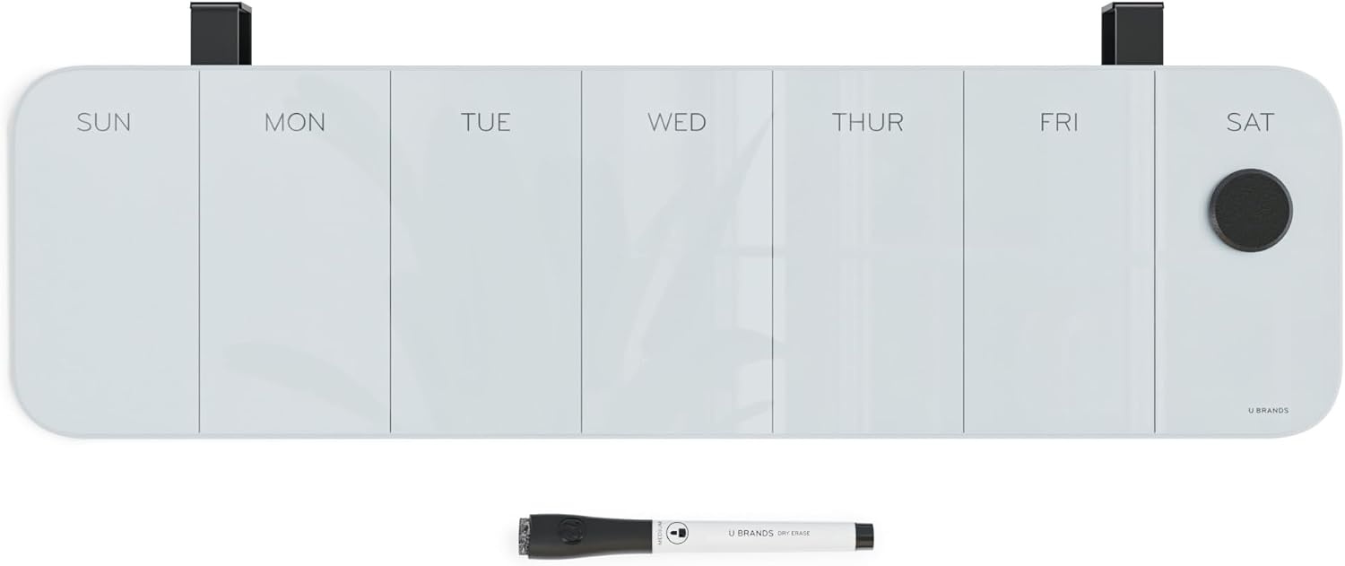 image:imageU Brands Magnetic CubicleWall Glass DryErase Monthly Calendar Board 23 X 12 Inches White Frosted Surface FramelessWeekly