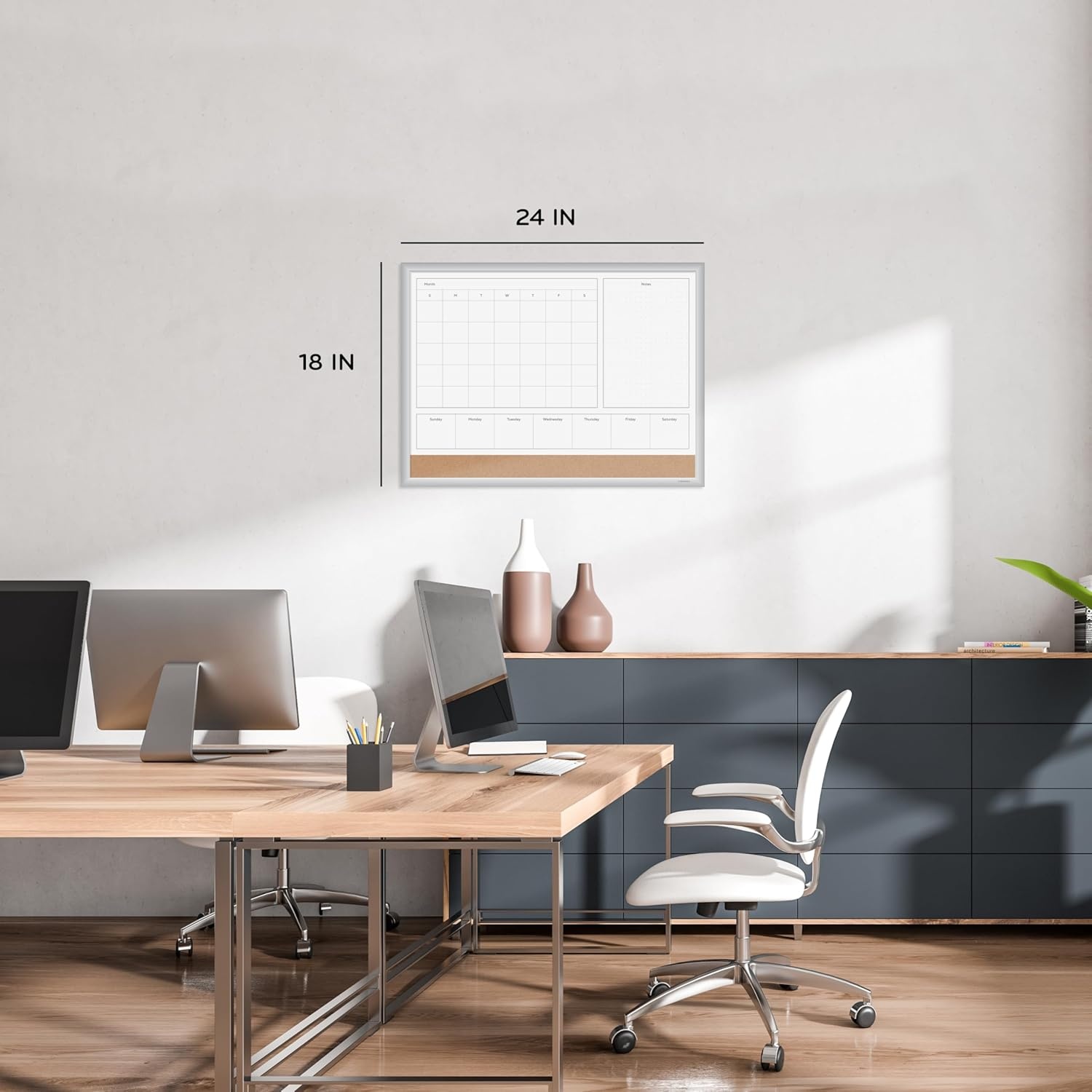 image:imageU Brands Magnetic Dry Erase 4in1 Calendar White Board 24 x 18 Silver Aluminum Frame23W x 17H