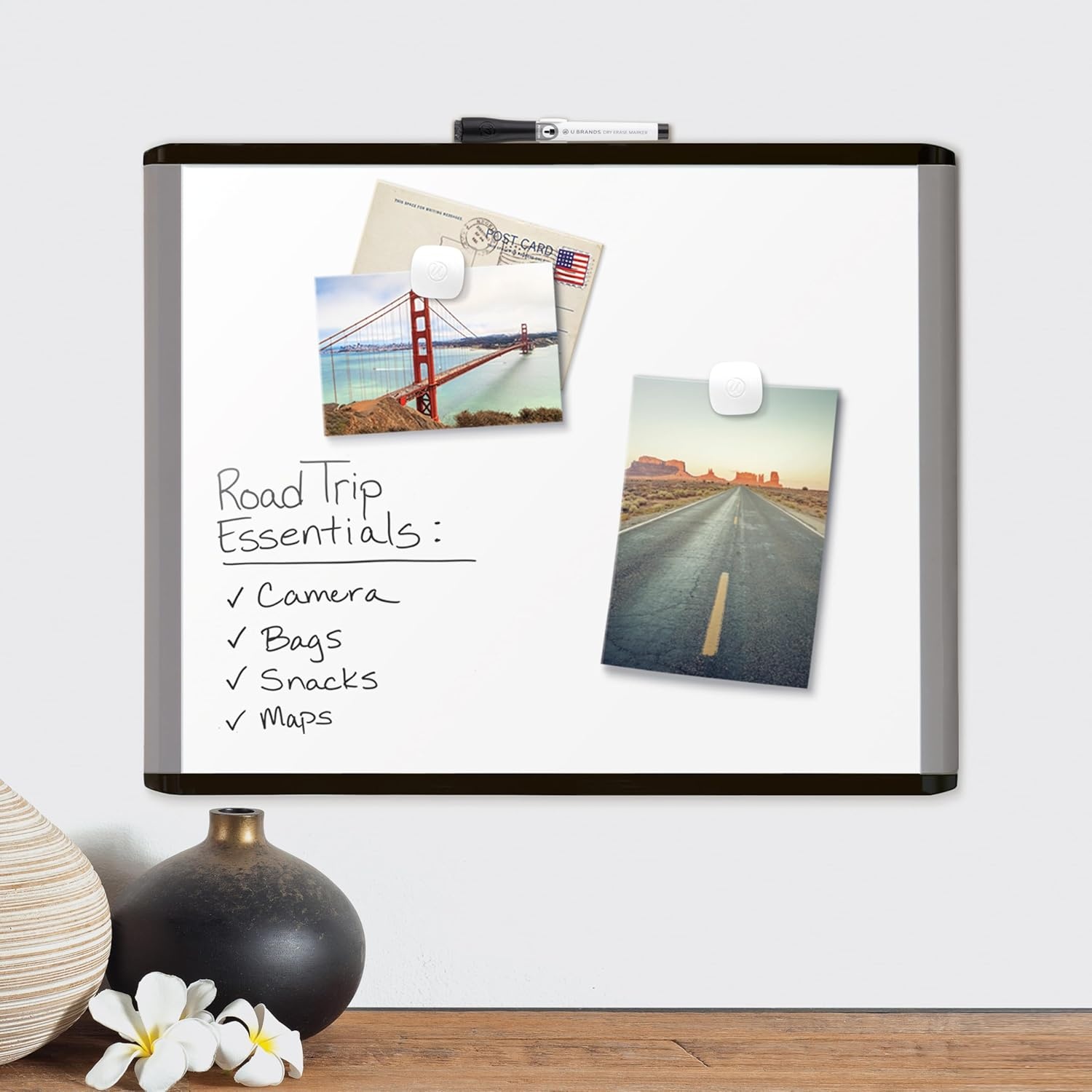 image:imageU Brands Magnetic Dry Erase Board White Board 16 x 20 Black and Grey Frame Includes Marker and Magnet