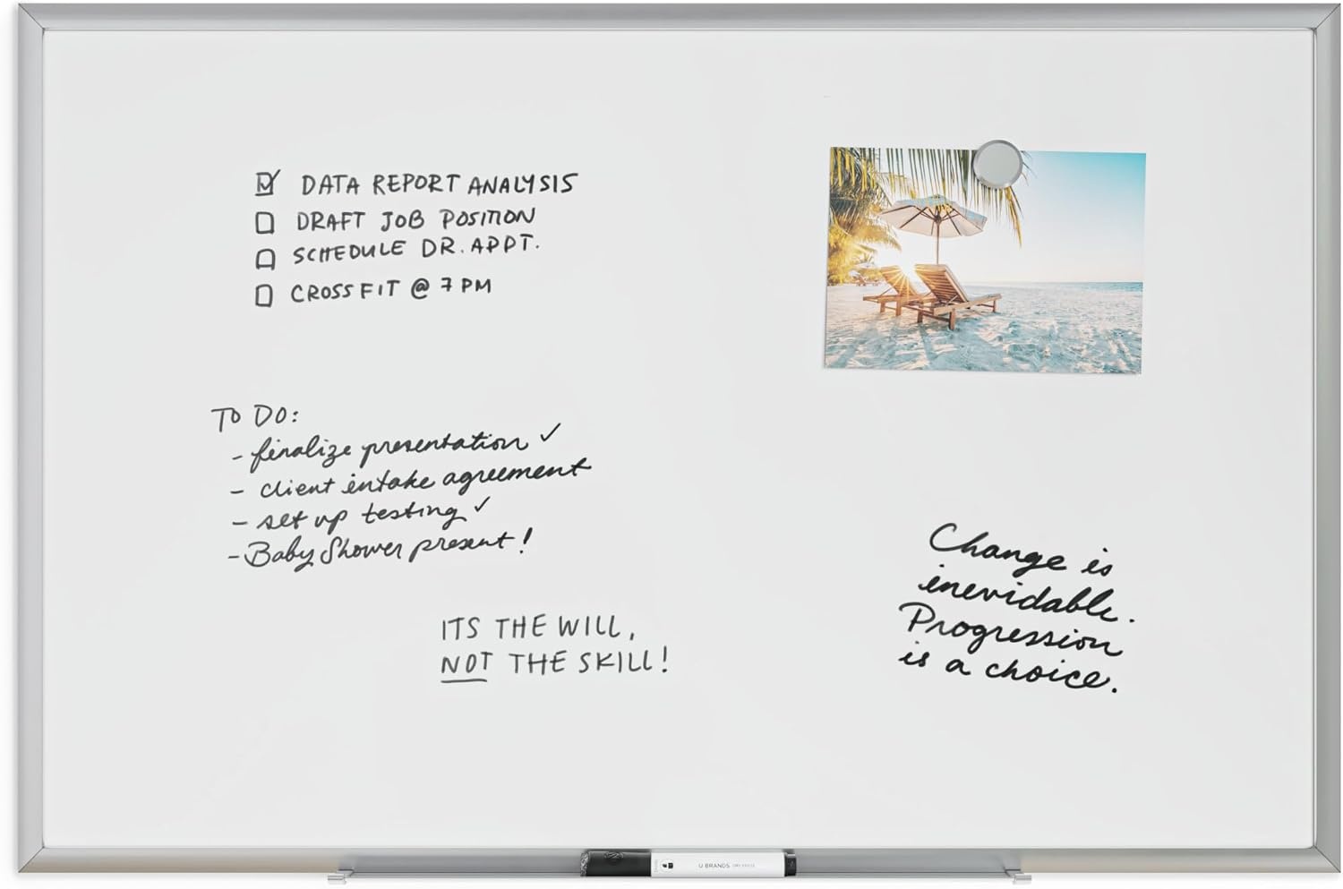 image:imageU Brands Magnetic Dry Erase Board White Board 36 x 24 Silver Aluminum Frame Includes Marker