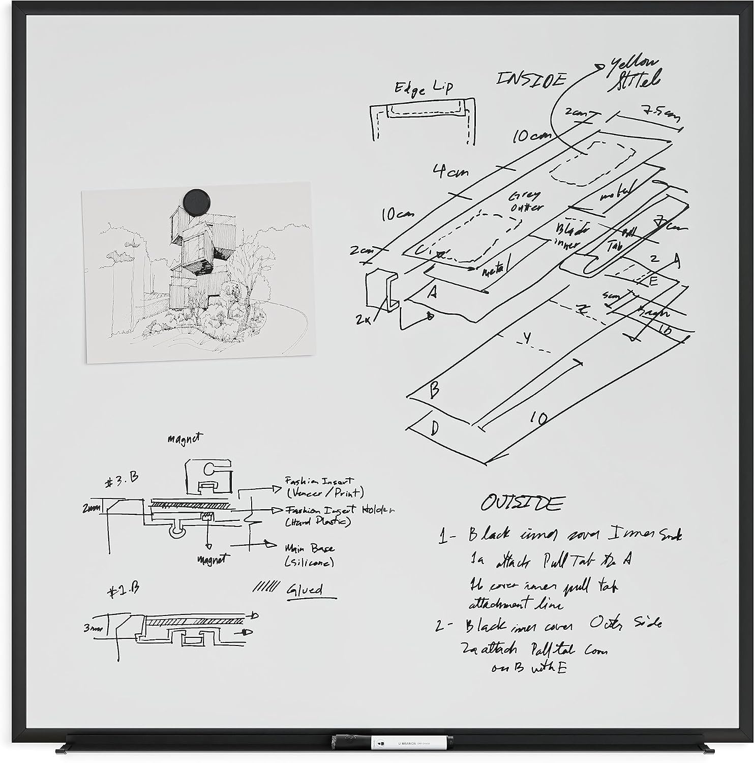 image:imageU Brands Magnetic Dry Erase Board White Board 36 x 36 Inches Black Aluminum Frame 2896U0001