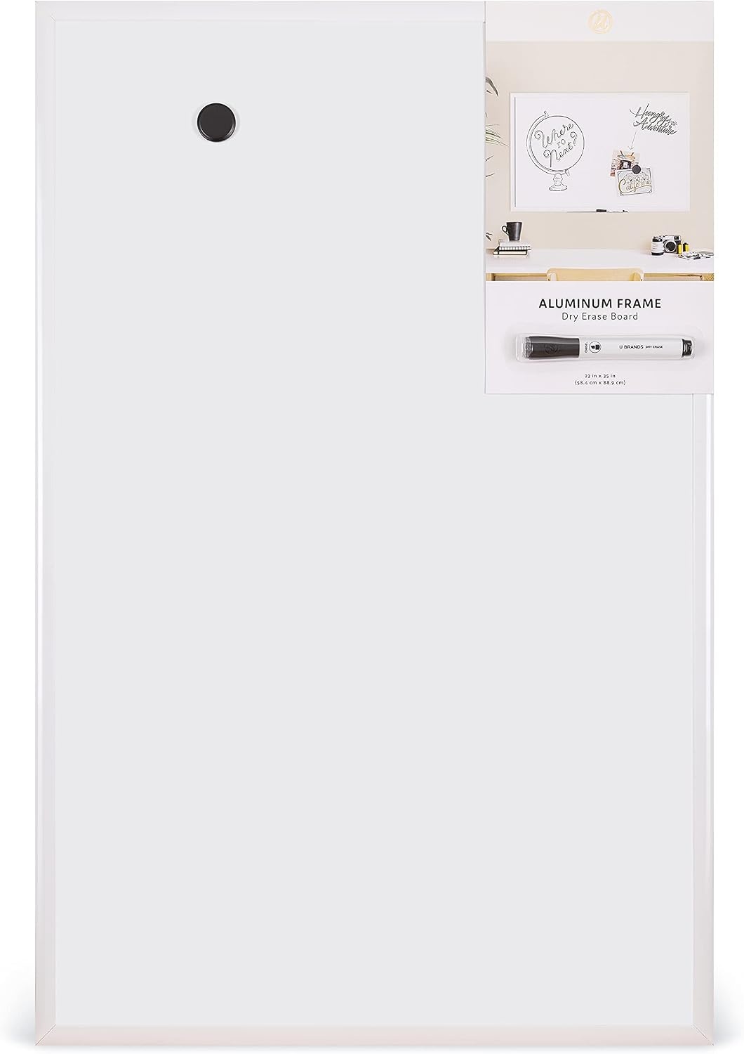 image:imageU Brands Magnetic Dry Erase Board White Board with White Aluminum Frame Office Supplies 36 x 24