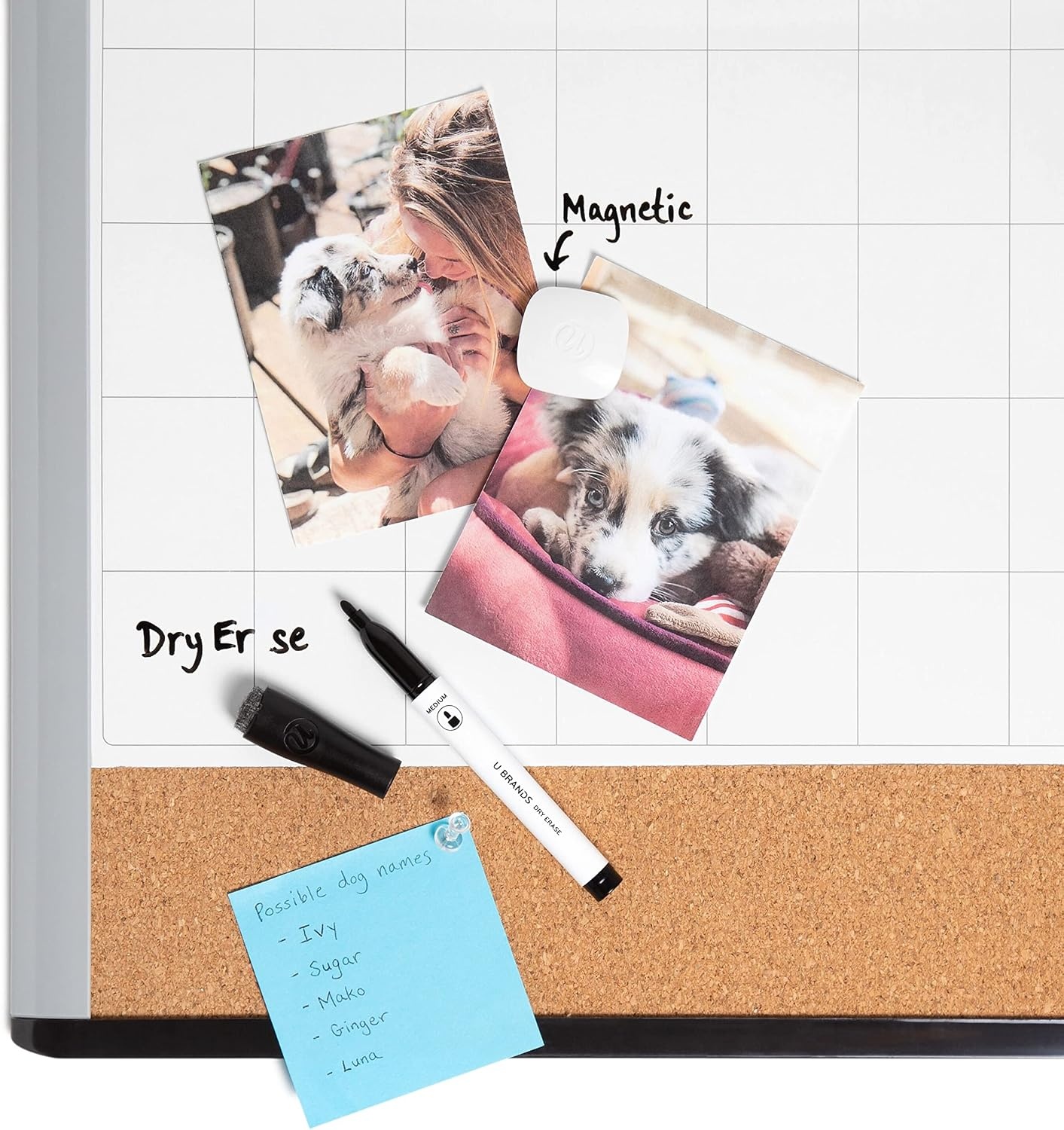 image:imageU Brands Magnetic Dry Erase Calendar White Board 16 x 20 White PinIt Frame Includes Marker and MagnetBlackGray
